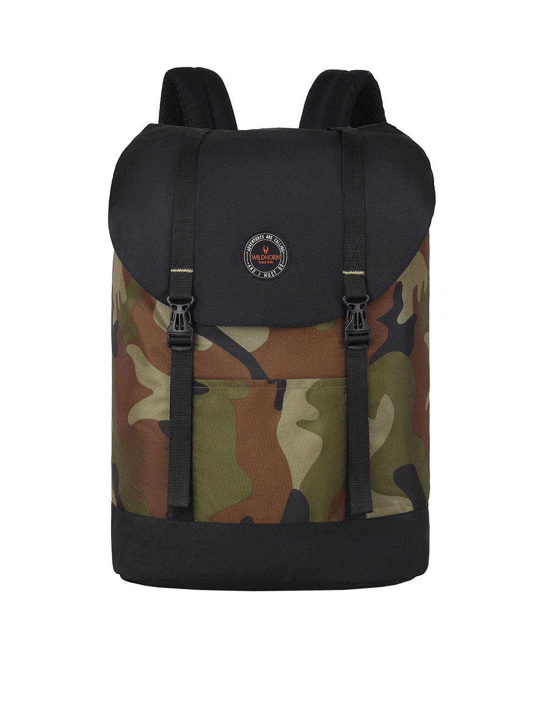 WildHorn Unisex Black & Brown Camouflage Rucksack for Multi-Day Hiking,Traveling Backpack