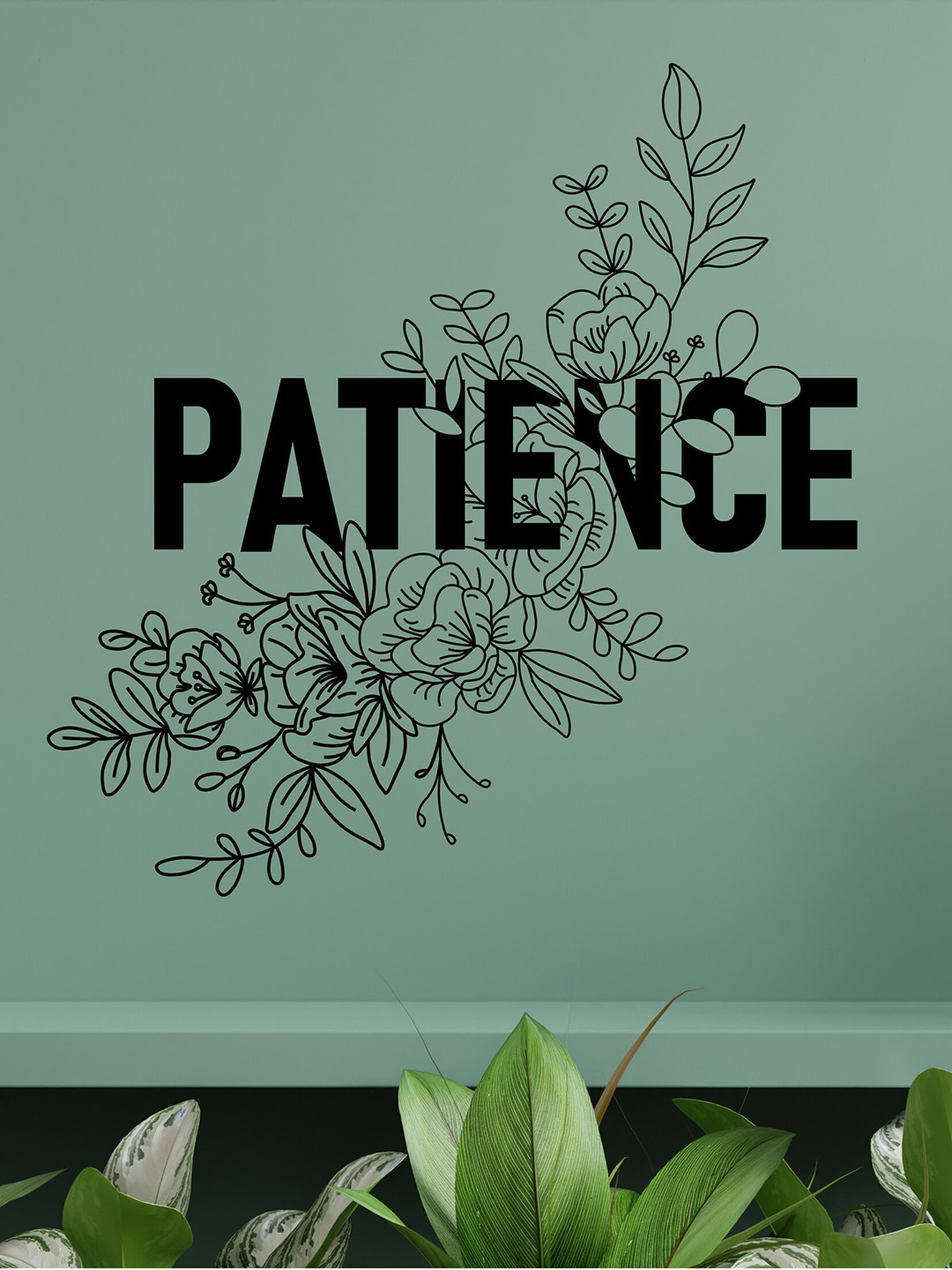 RANGOLI Black Patience Floral Printed Wall Stickers