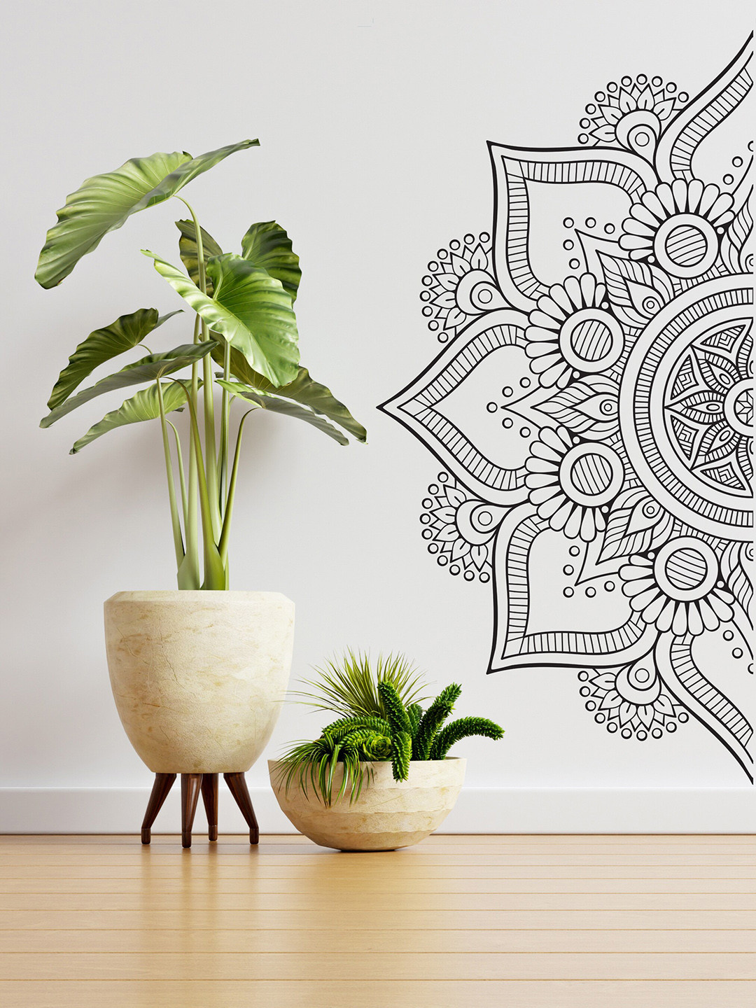 RANGOLI Black Monochrome mandala Art Printed Wall Sticker