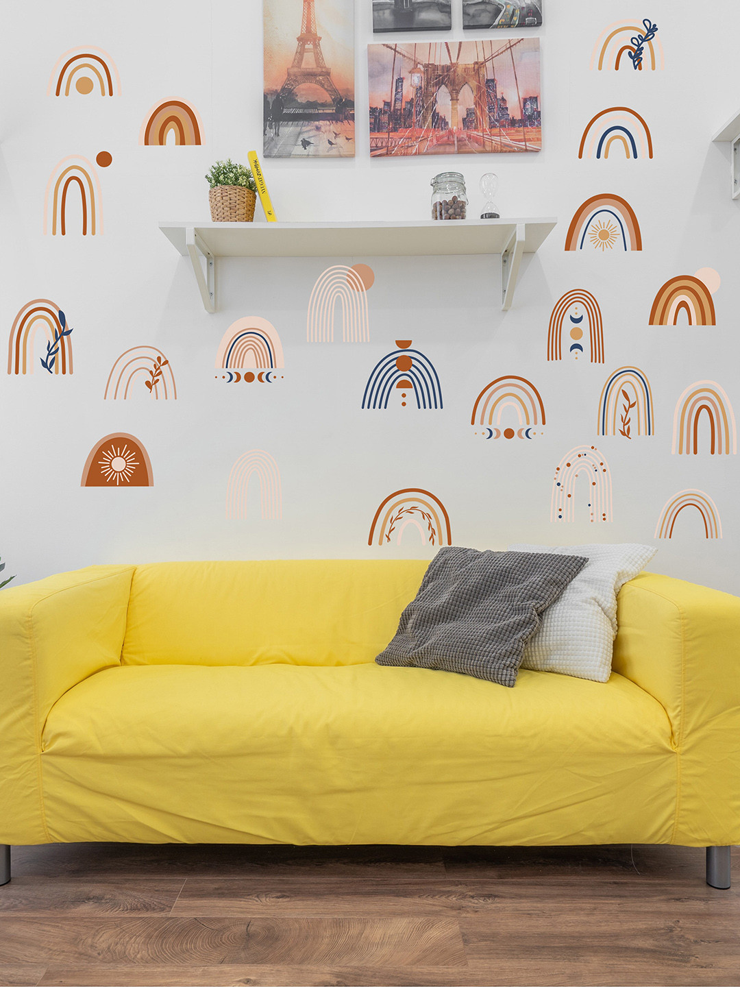 RANGOLI Pink & Brown Rainbow Illustrations Printed Wall Sticker