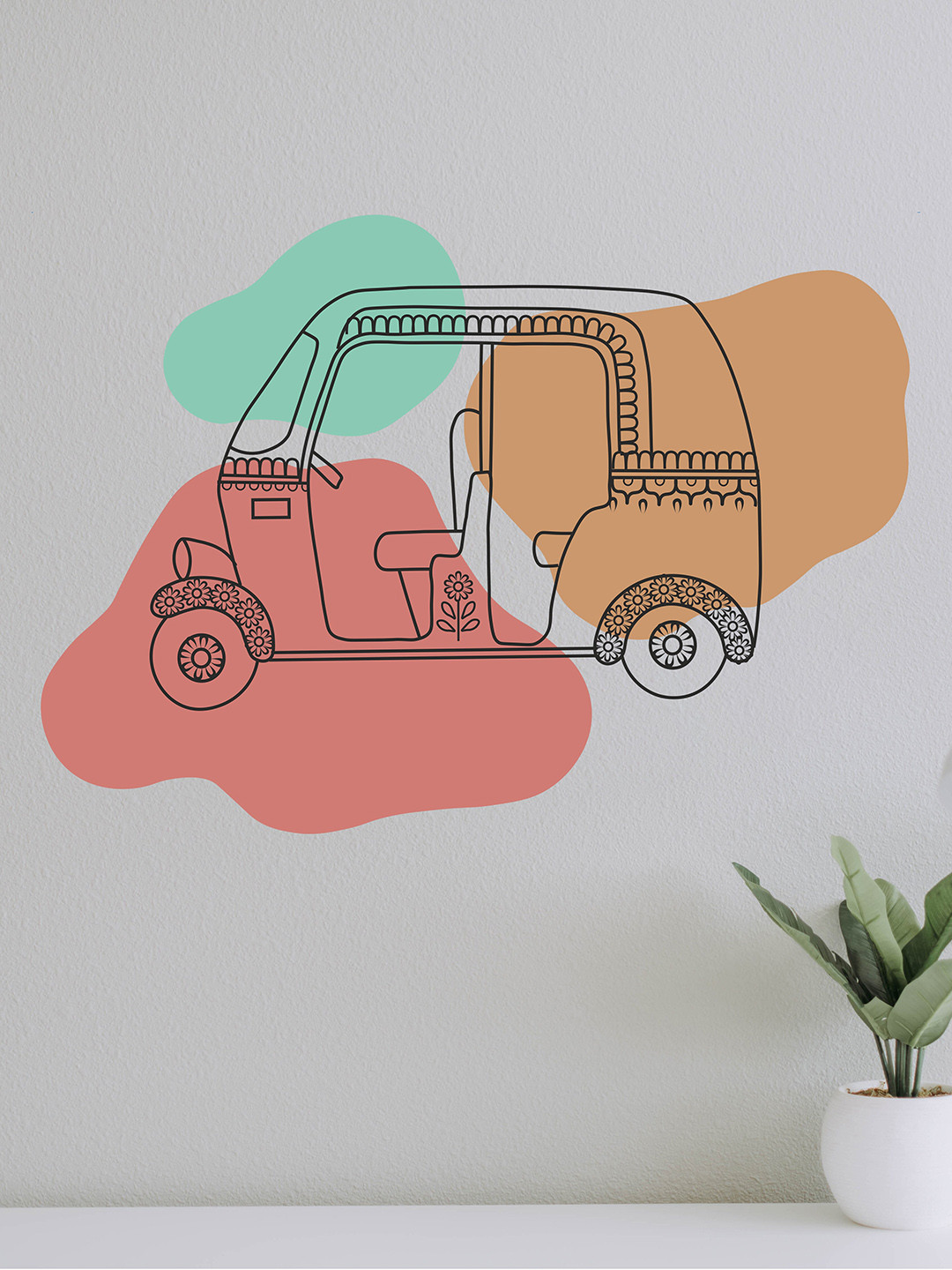 RANGOLI Pink & Blue Auto Riksha Doodle Wall Stickers