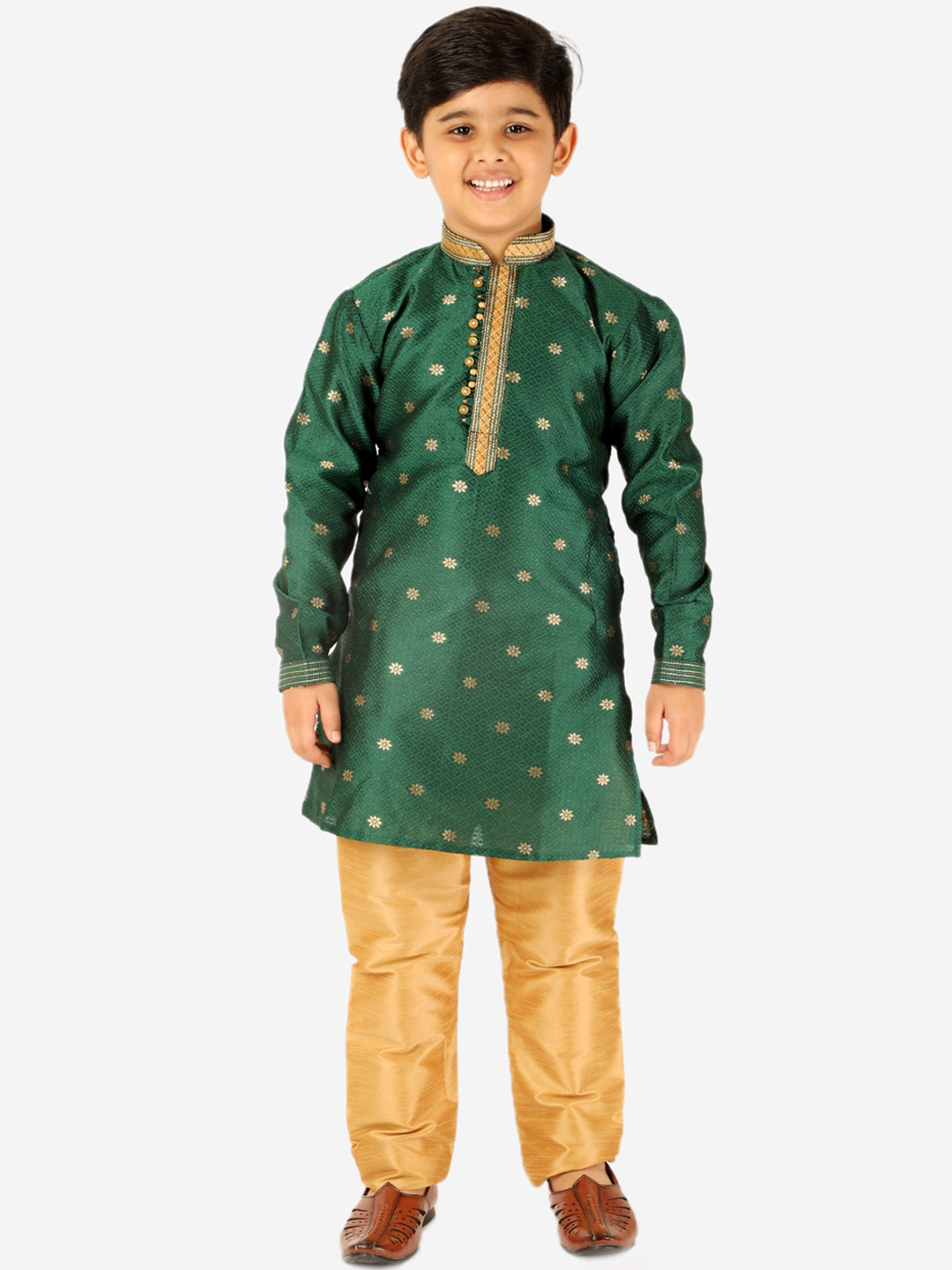 Pro-Ethic STYLE DEVELOPER Boys Ethnic Motifs Thread Work Pure Silk Kurta with Pyjamas