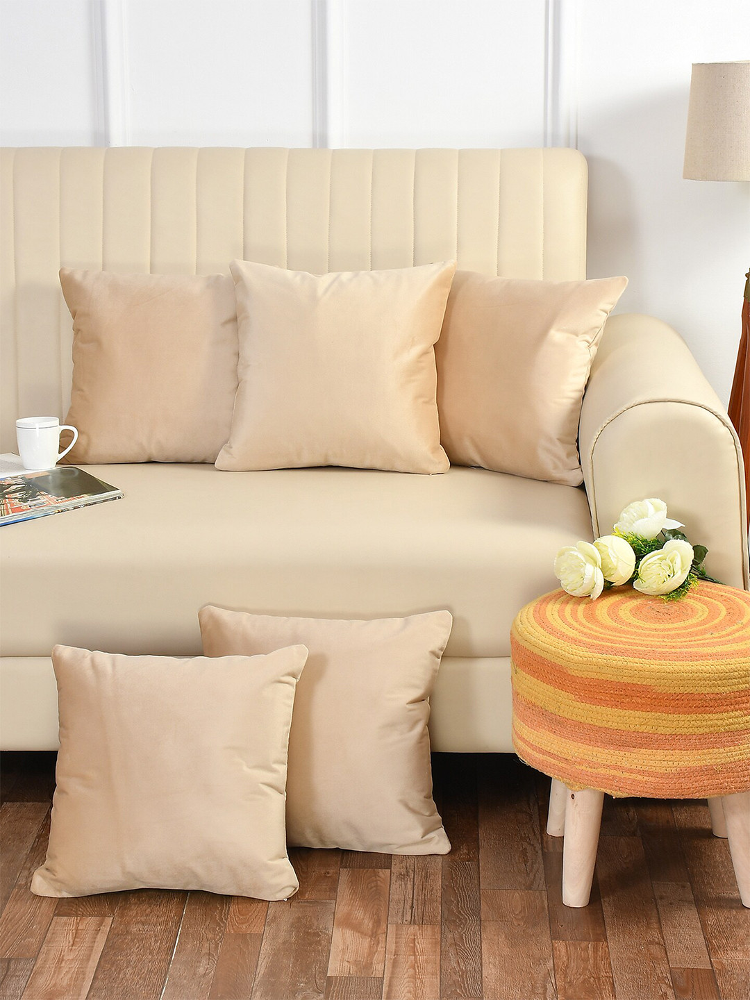 Bajo's Cream-Coloured Set of 5 Square Cushion Covers