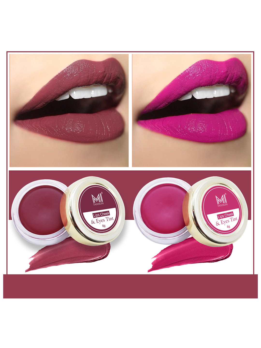 MI FASHION Set Of 2 Natural 3 In 1 Lips Cheek & Eyes Tint 8g Each- Beetroot & Magenta Pink