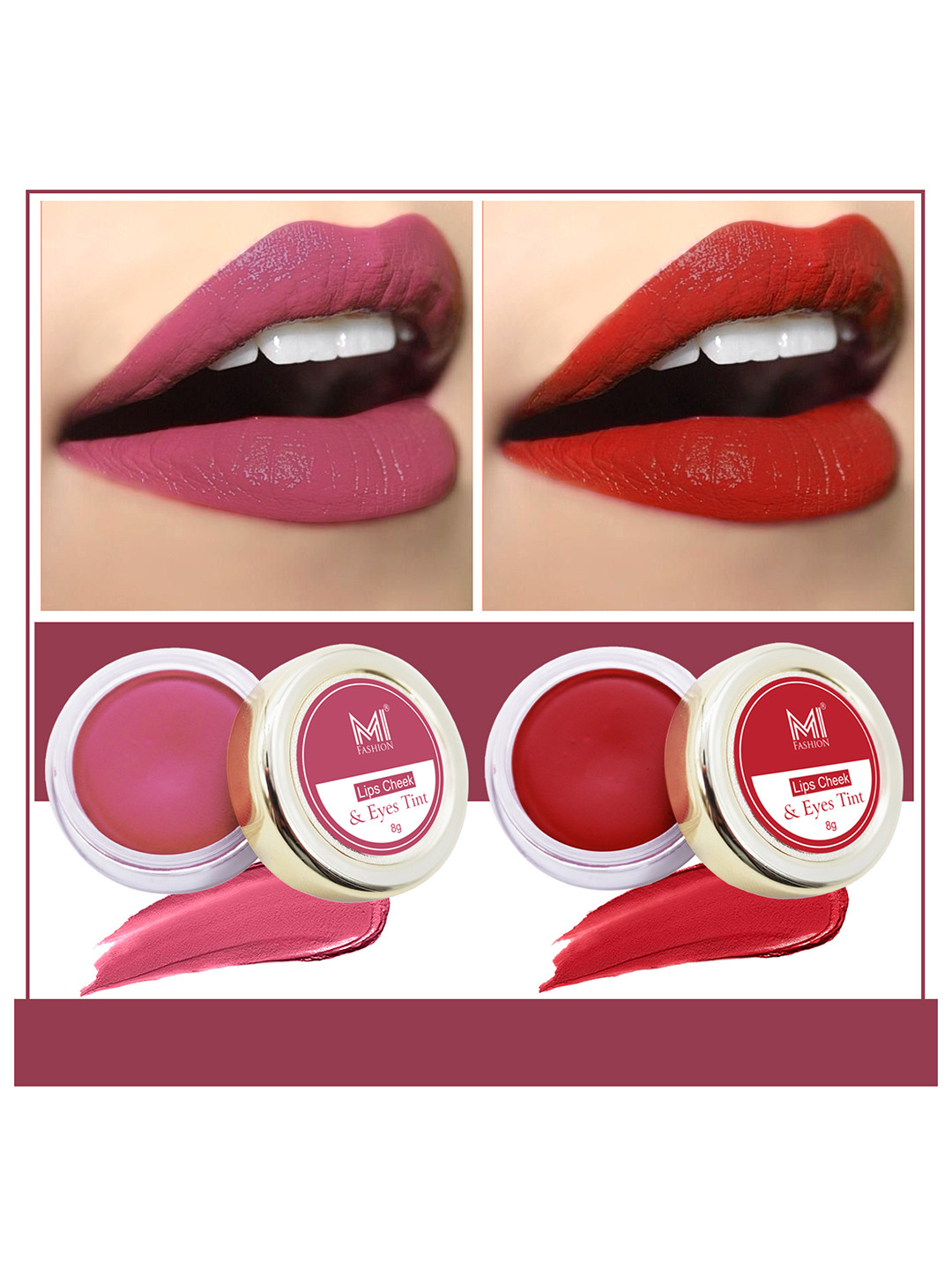 MI FASHION Set Of 2 Natural 3 In 1 Lips Cheek & Eyes Tint 8g Each - Peach & Red