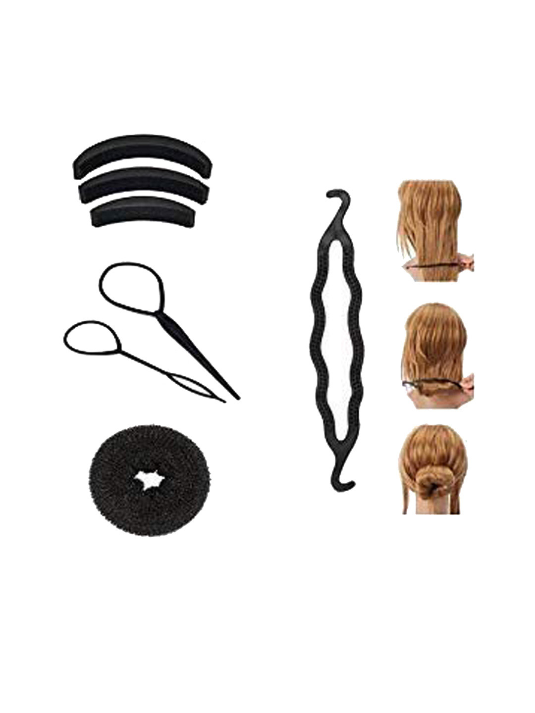 CHRONEX Set Of 6 Hair Puff/Braid Tools/Extenshion/Donut Maker with 1 Plastic Bun Maker