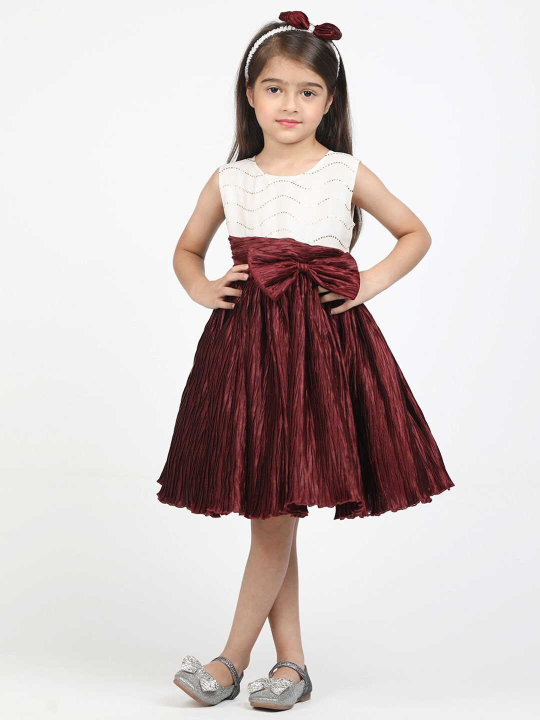 Jelly Jones Maroon & White Midi Dress