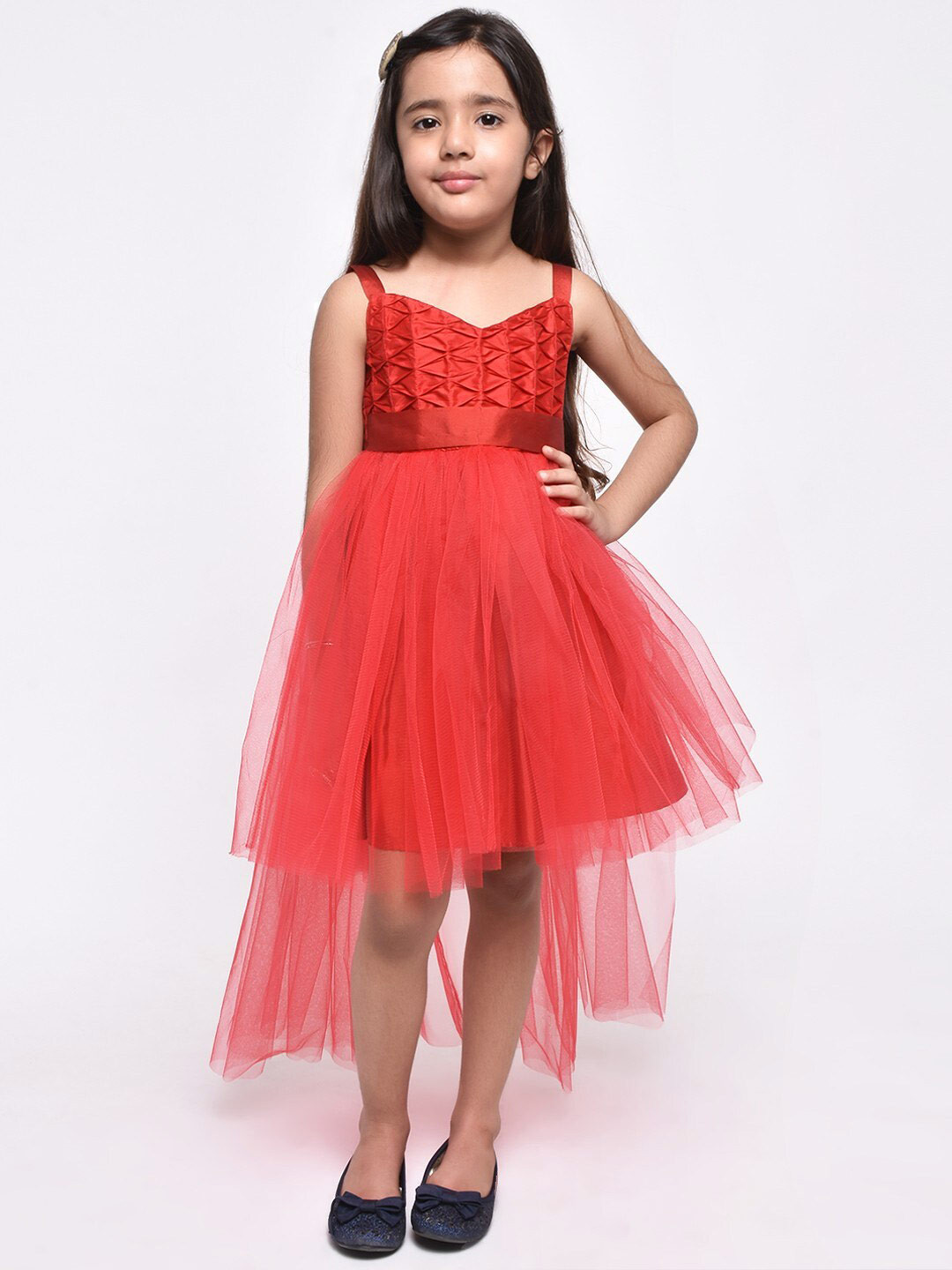 Jelly Jones Girls Red Embellished Net Midi Dress