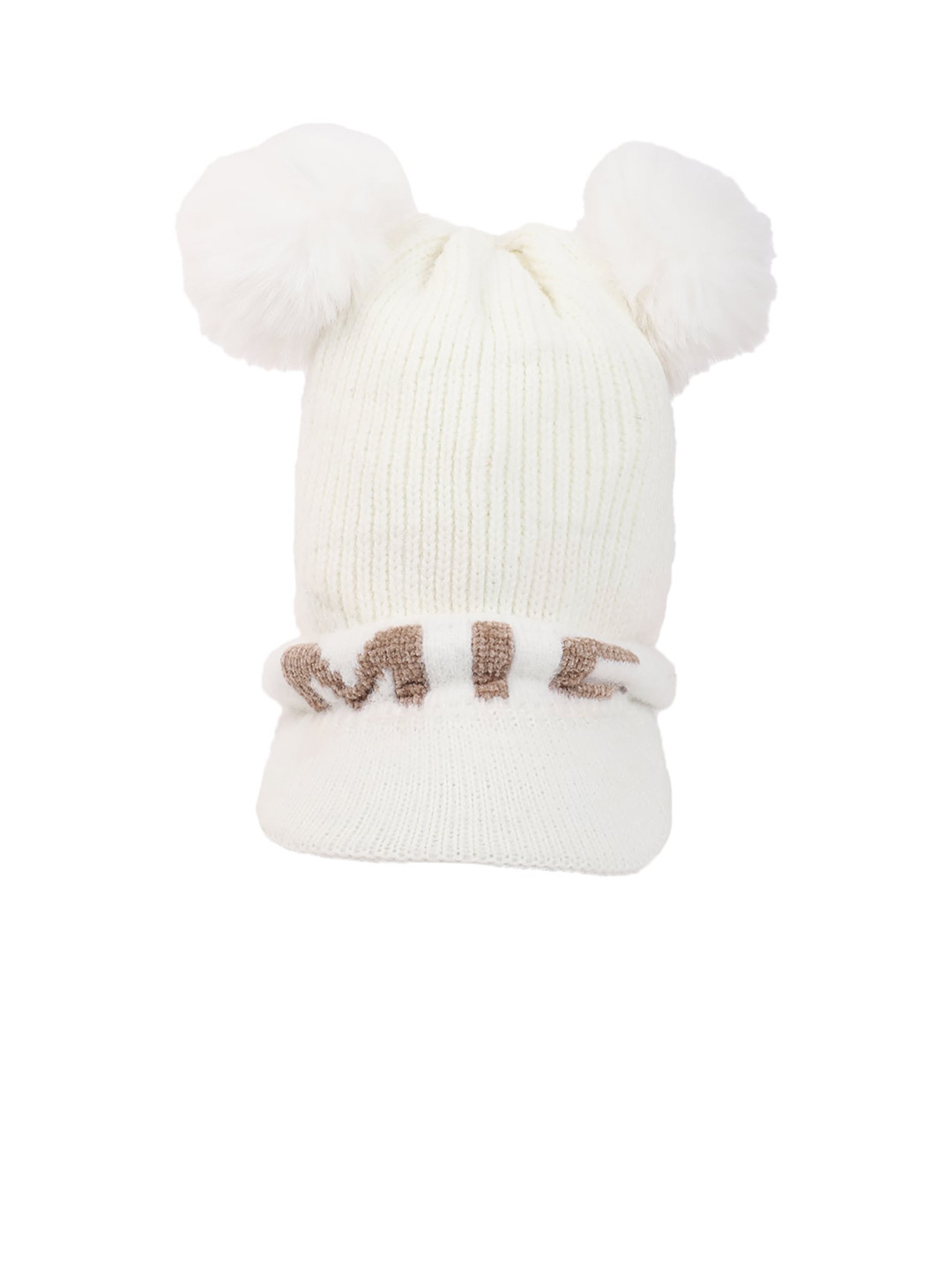 ELLIS Women White & Brown Acrylic Beanie