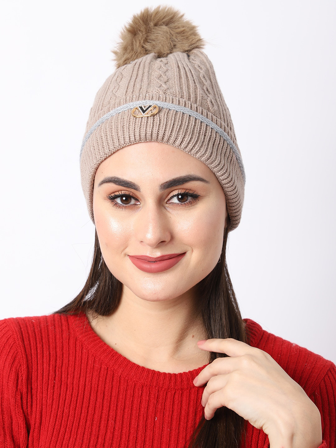 ELLIS Women Beige Acrylic Caps