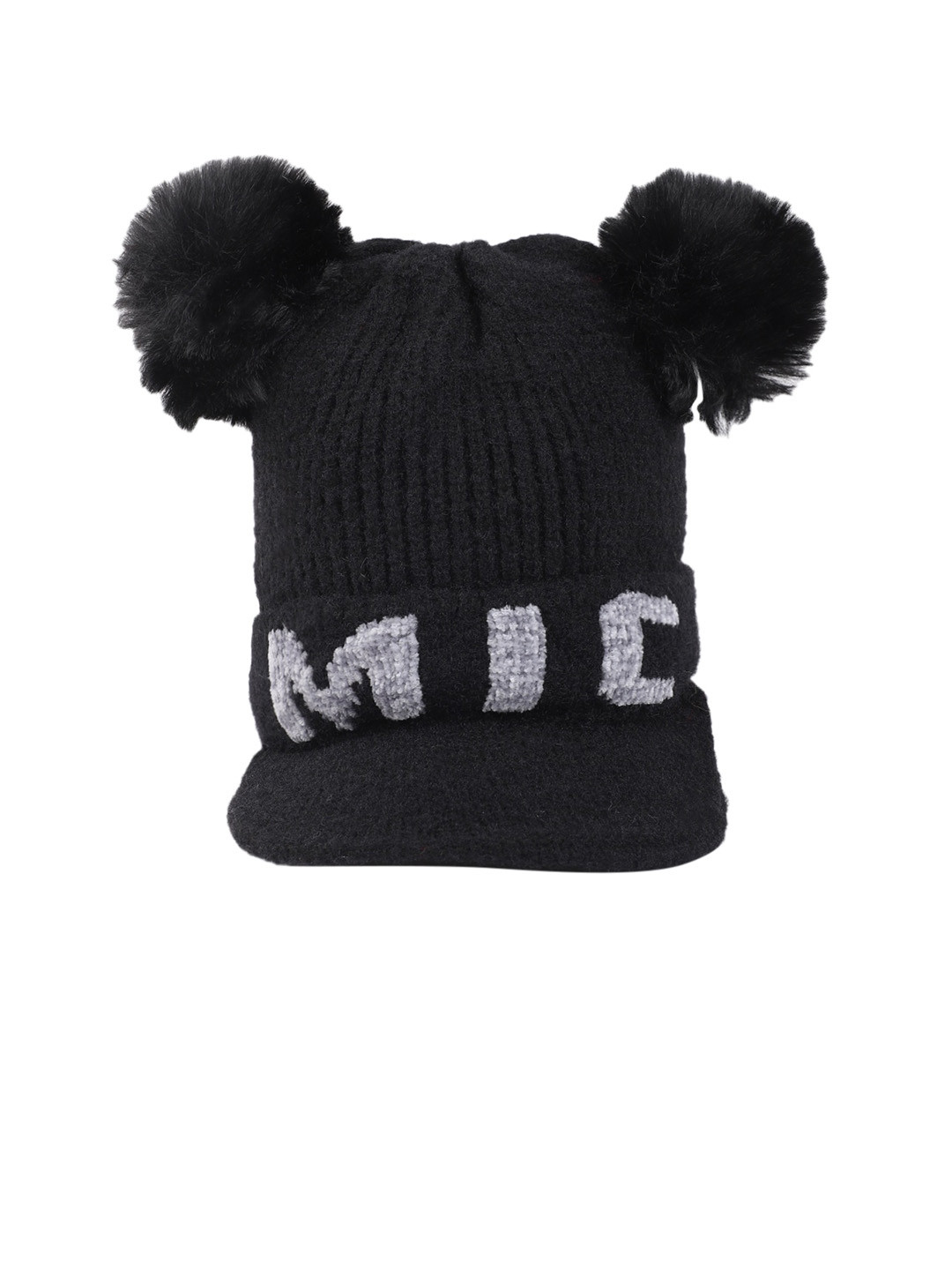 ELLIS Women Black & Grey Self-Design Beanie
