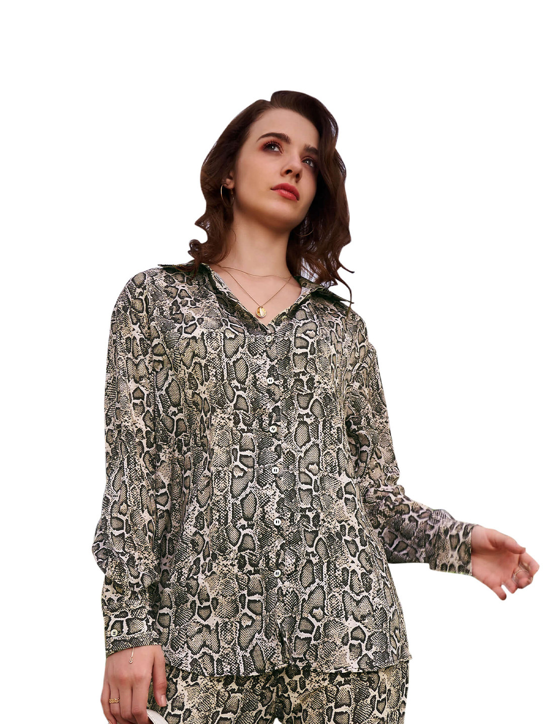NEOFAA Women Snake Print Casual Shirt
