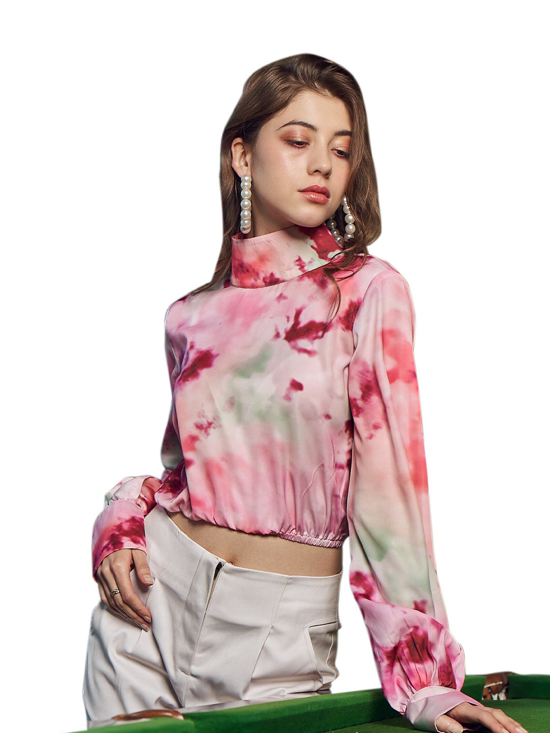 NEOFAA Women Tie & Dye Pullover Elasticated Crop Top