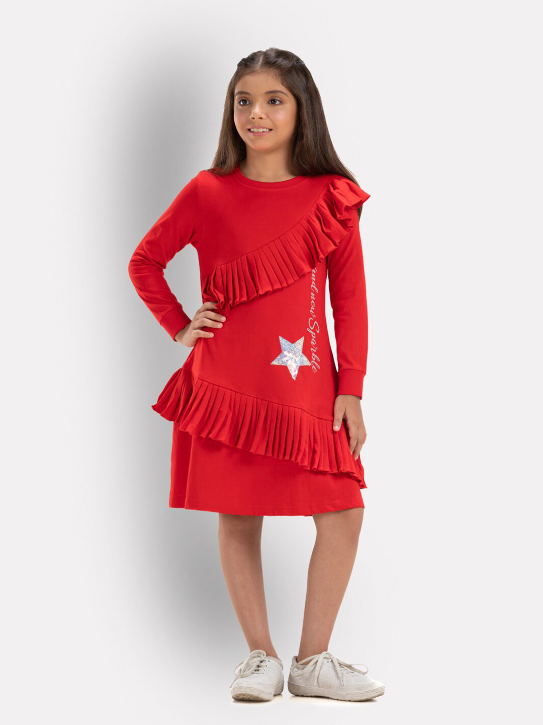 Growing Tree Red Solid A-Line Dress
