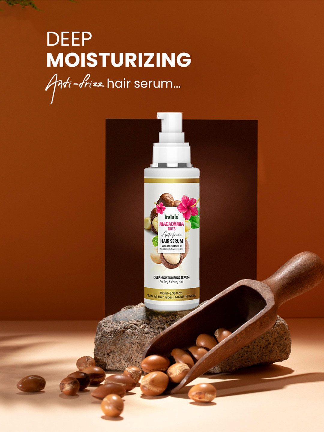 INDALO Macadamia Nut Oil Anti-Frizz Hair Serum For Dry & Frizzy - 100ml