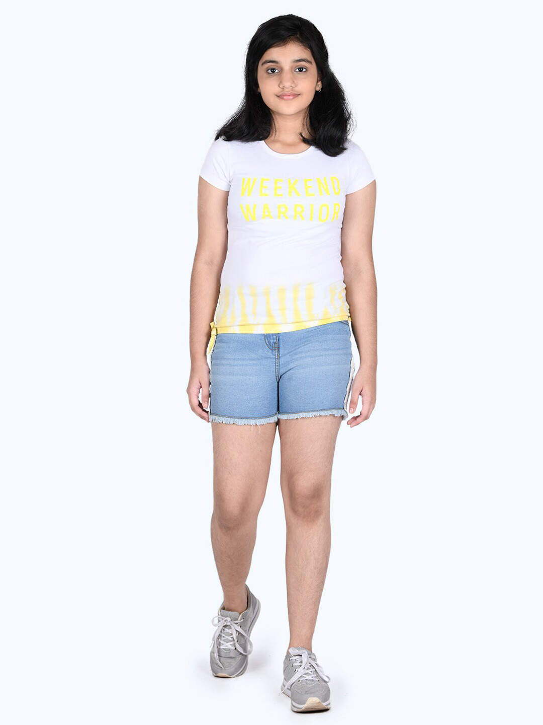Zalio Girls White Pure Cotton Printed Typography Dyed T-shirt