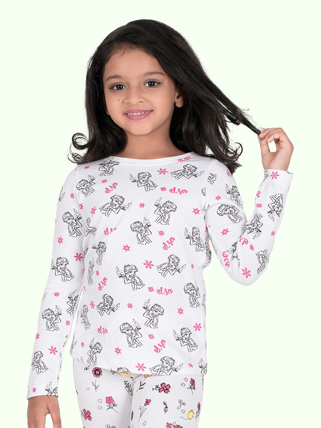Zalio Girls White Pure Cotton Elsa Printed T-shirt