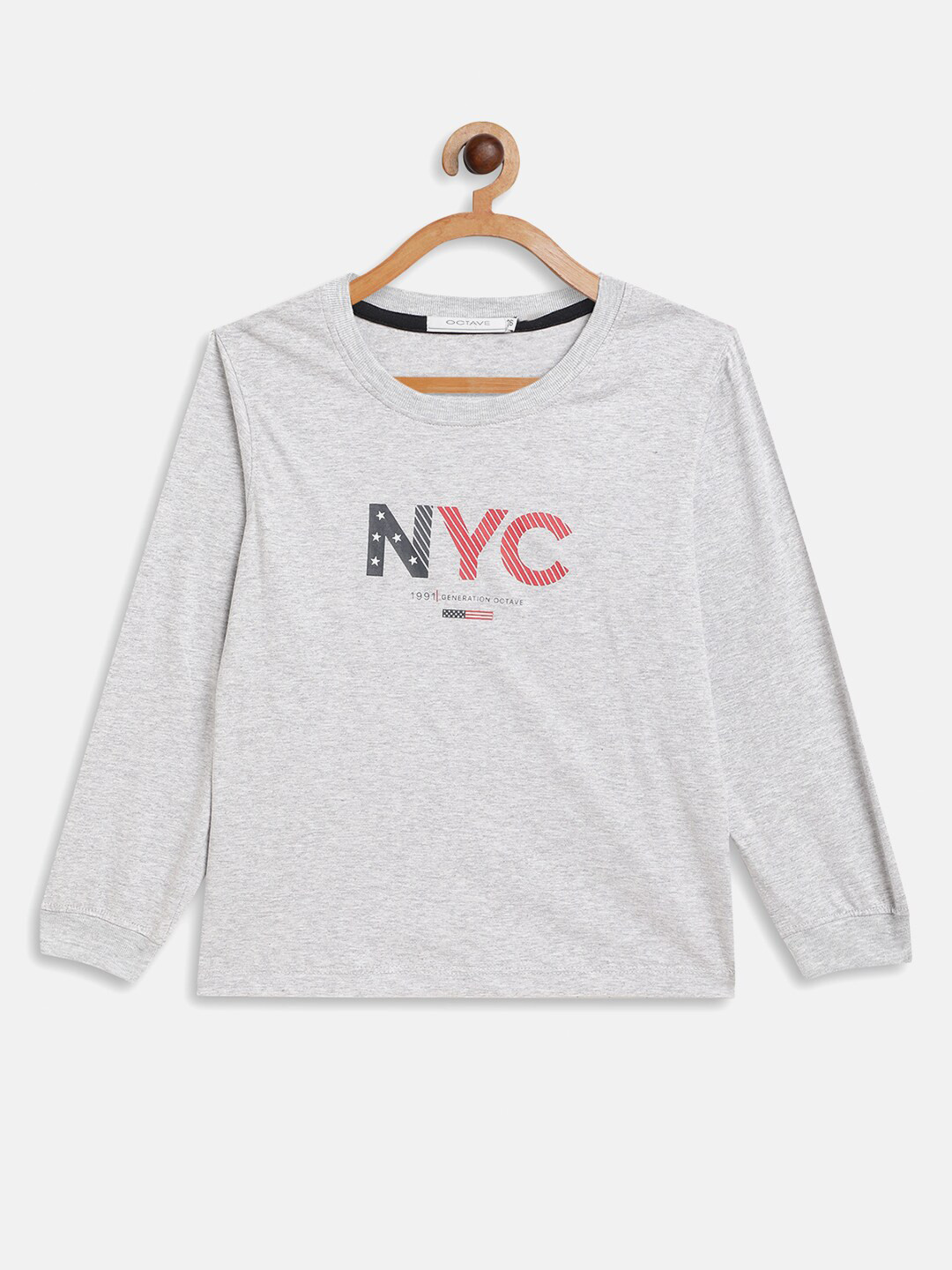Octave Boys Grey Typography Printed T-shirt