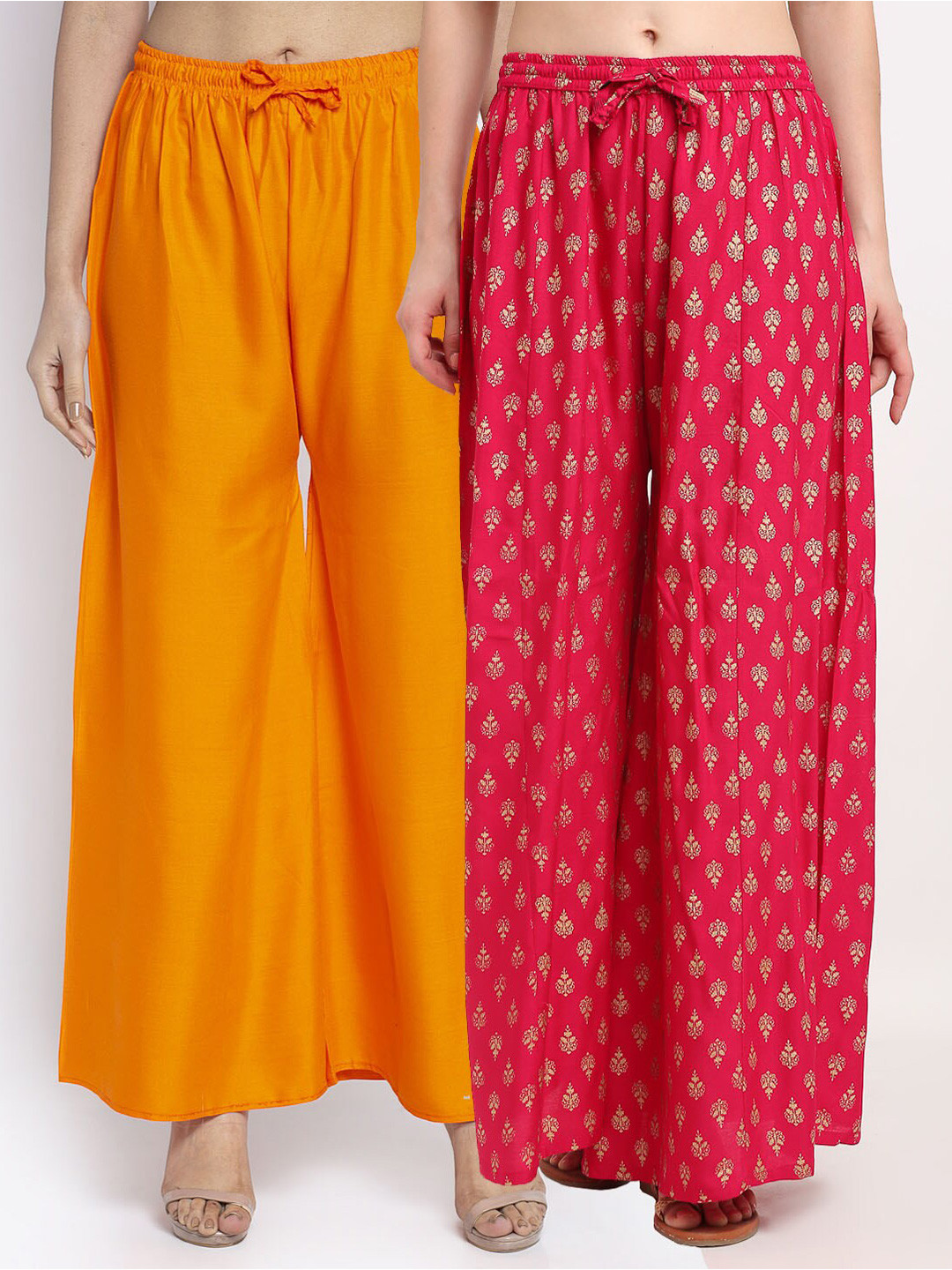 GRACIT Women Orange & Pink 2 Ethnic Motifs Printed Knitted Ethnic Palazzos