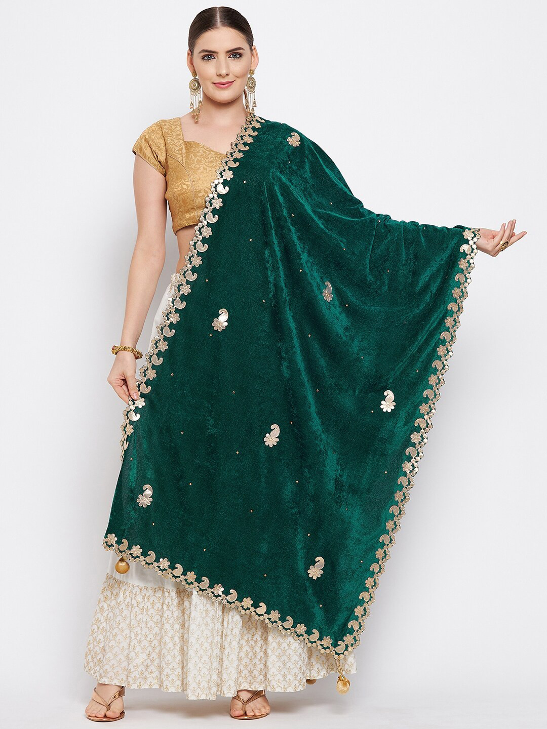 Clora Creation Paisley Embroidered Velvet Dupatta