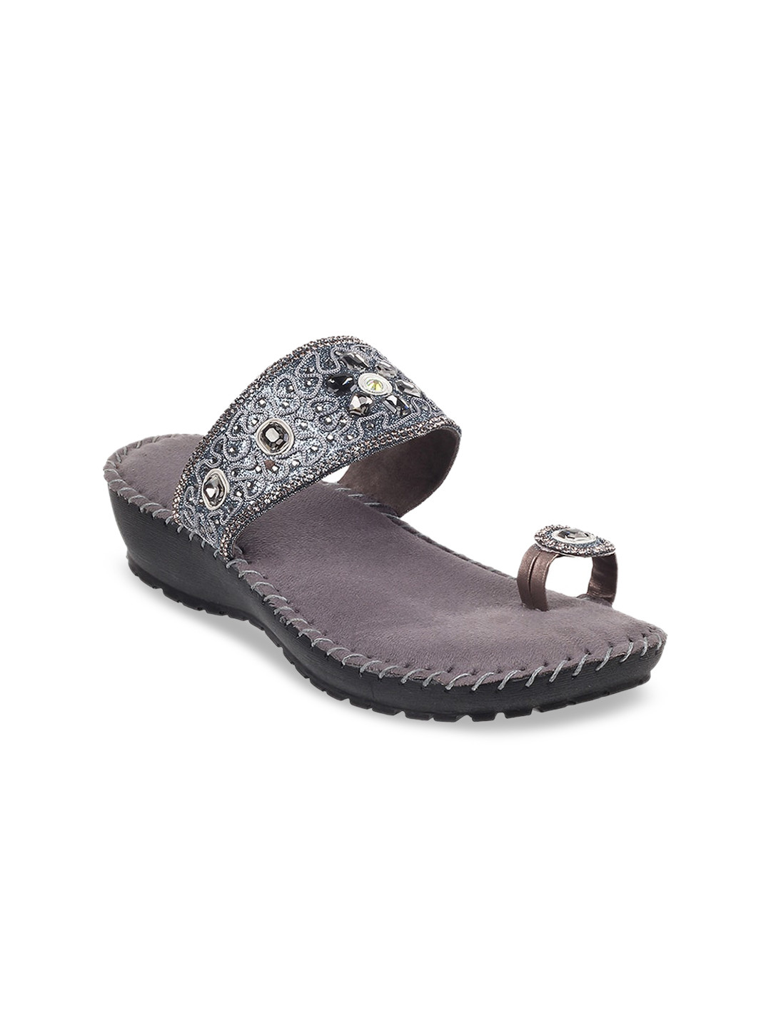 Metro Grey Embellished Wedge Sandals
