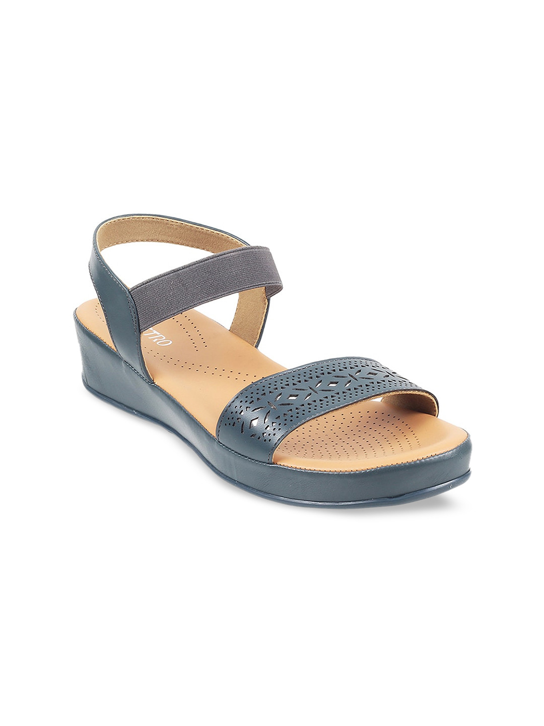 Metro Women Blue Open Toe Platform with Laser Cuts Sandal