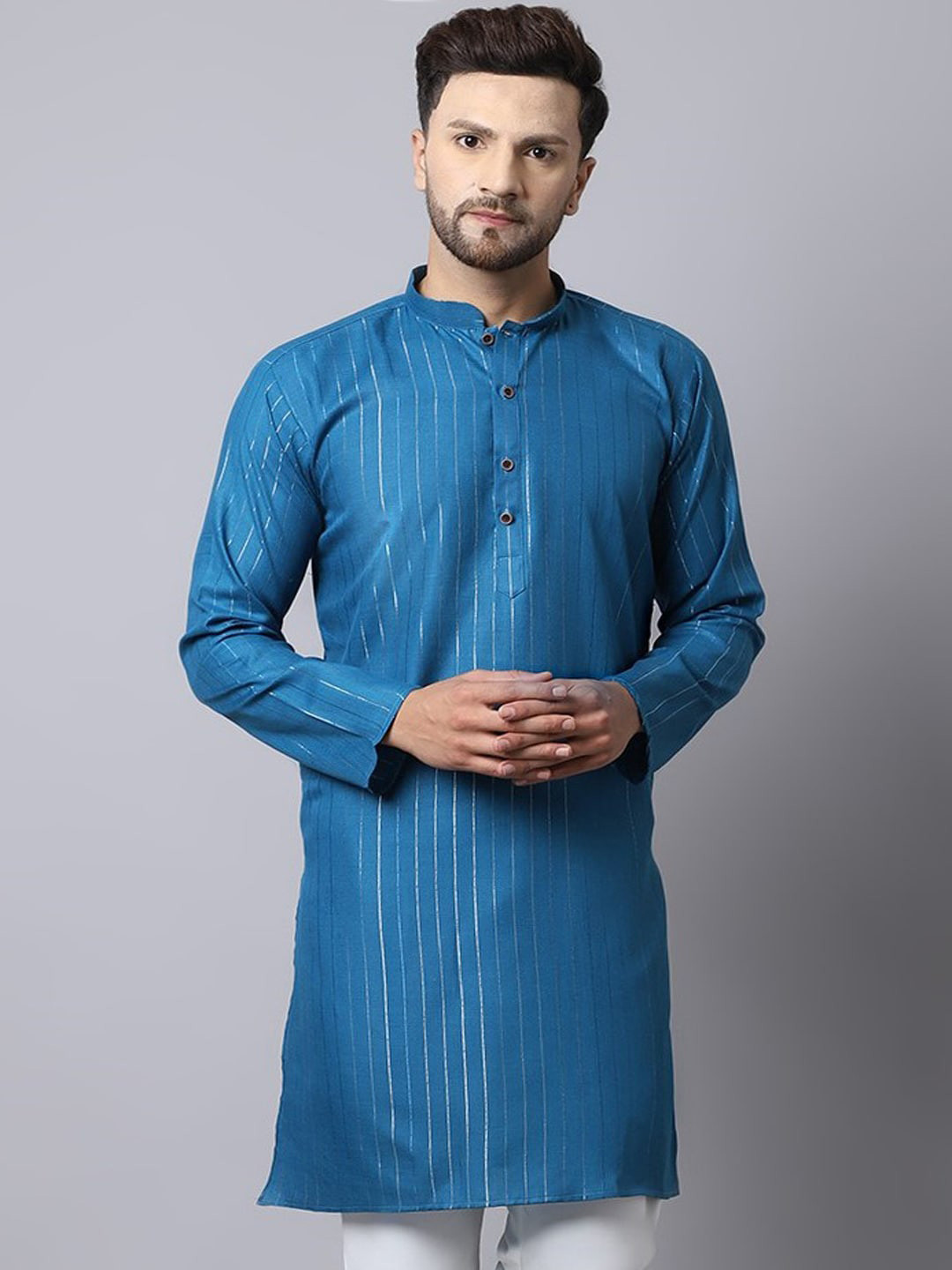 Kaifoo Men Yellow Flared Sleeves Thread Work Kurta