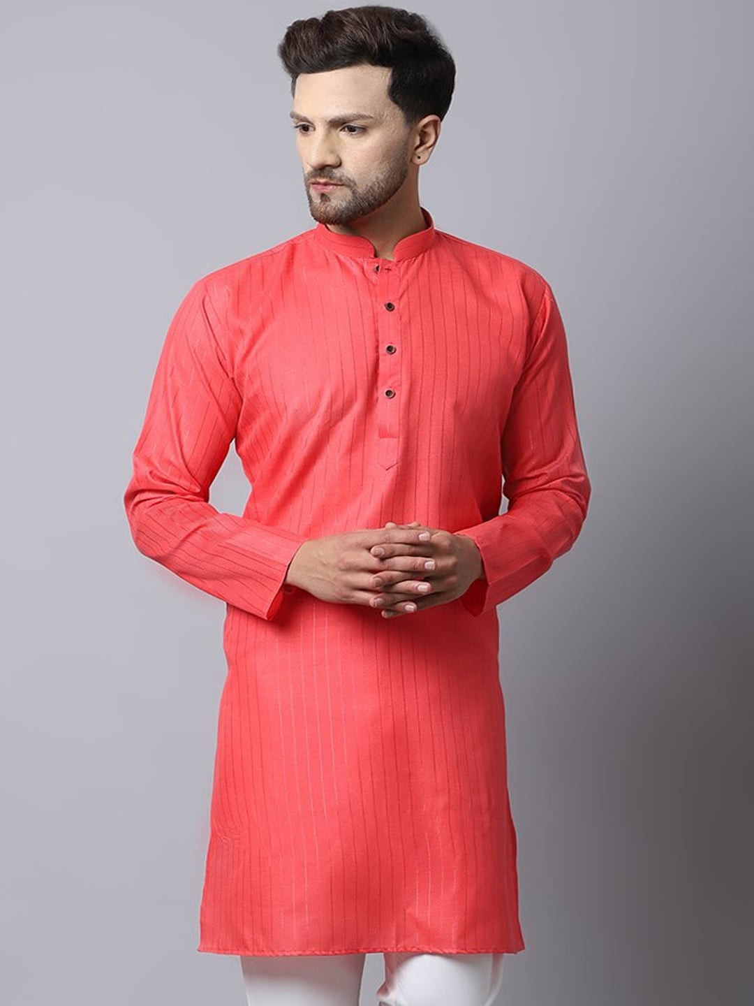 Kaifoo Men Coral Cotton Kurta