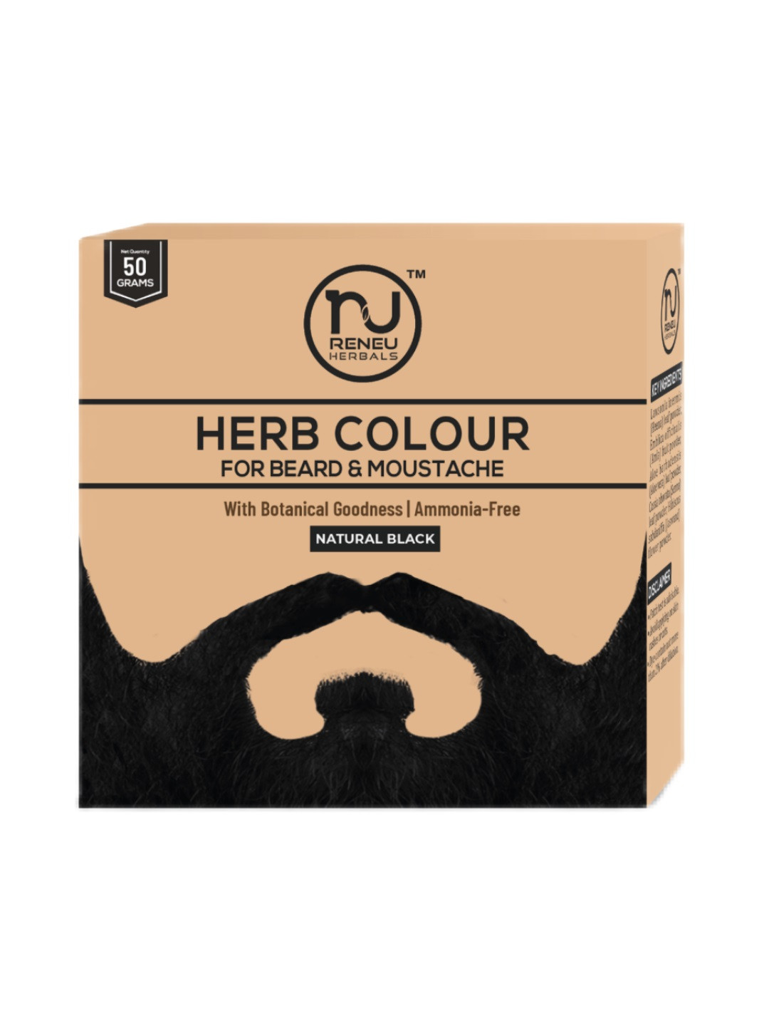 Reneu Herbals Men Black Natural & Organic Beard & Mustache Colour 50g
