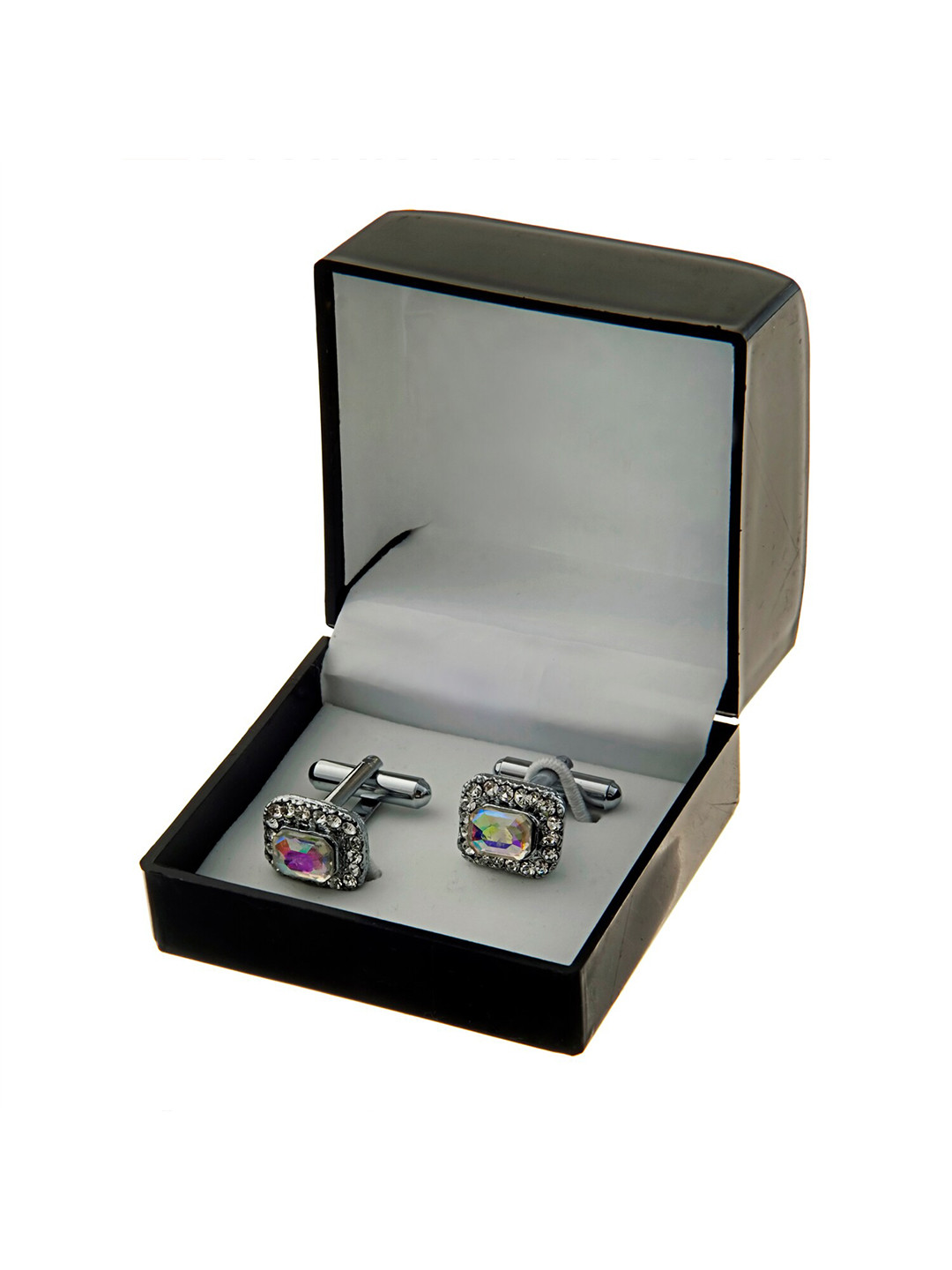 LUCKY JEWELLERY Men  Transparent Silver Plated Square Cufflink