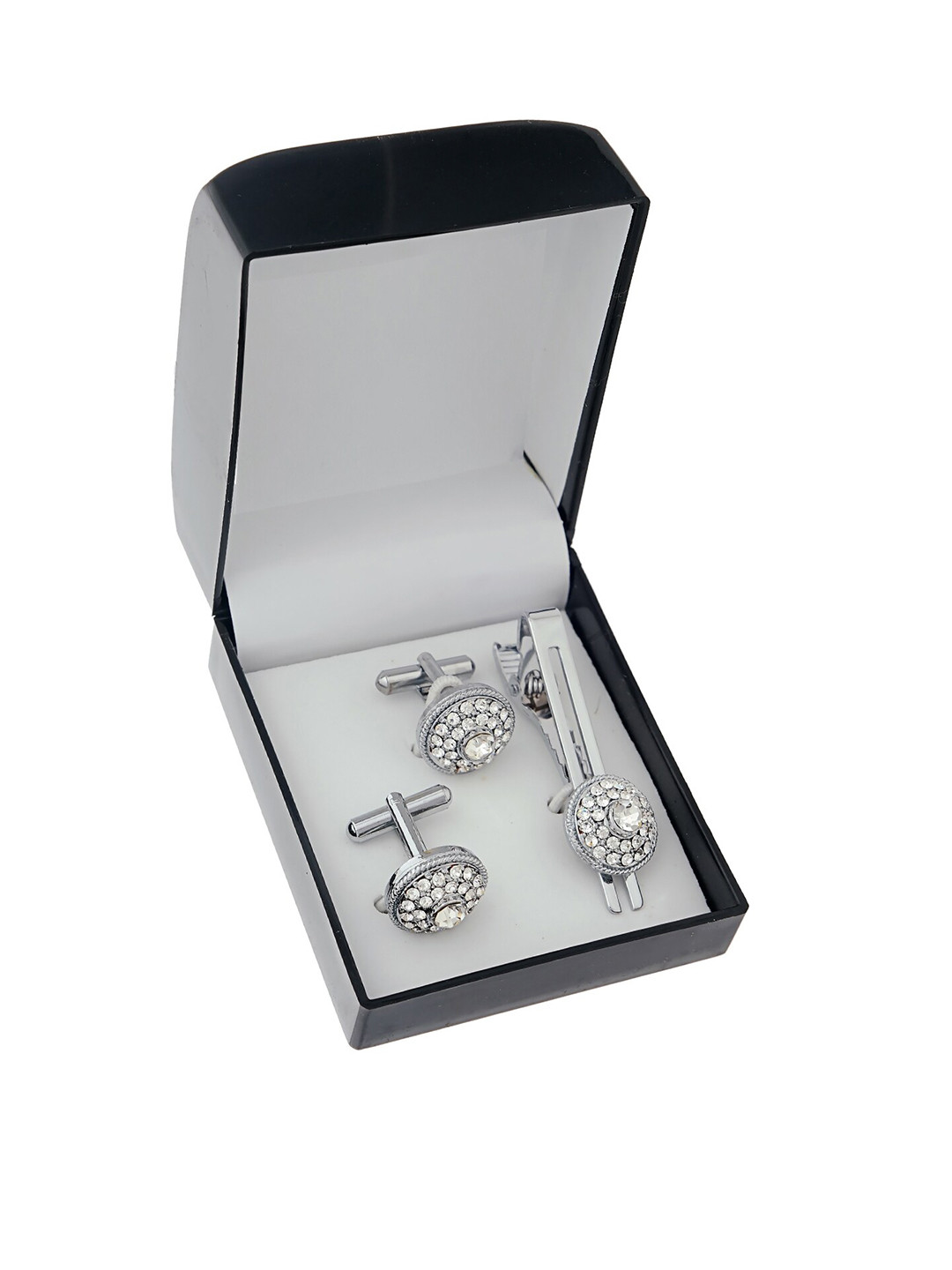 LUCKY JEWELLERY Men Set Of 3 White & Silver-Plated Formal Cufflinks