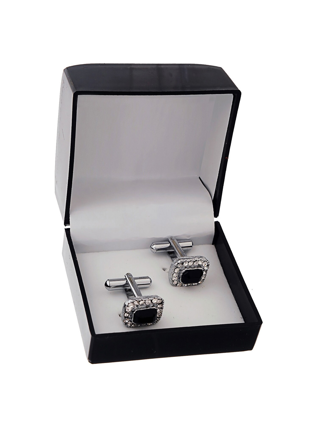LUCKY JEWELLERY Silver-Toned & Black Cufflink