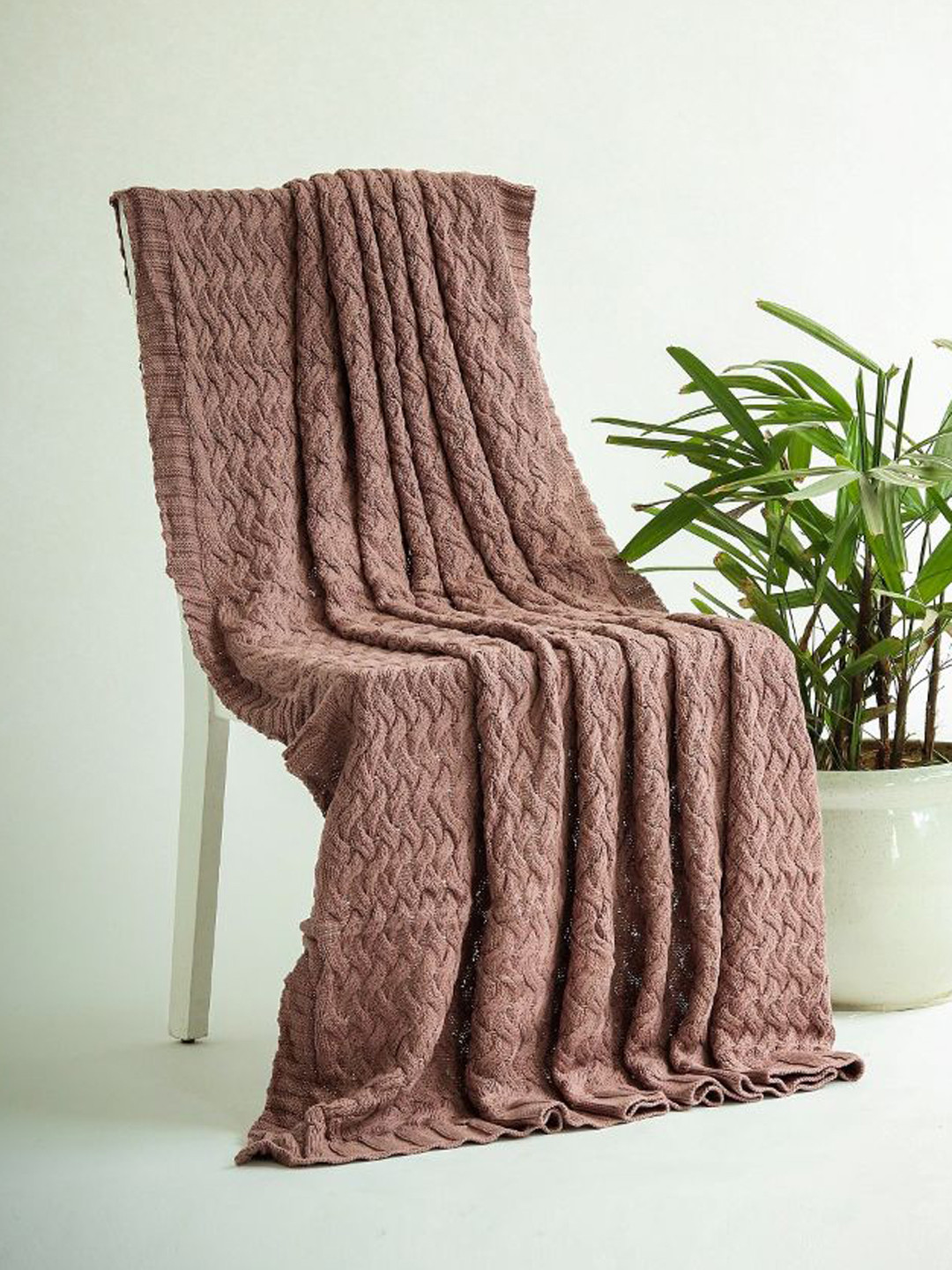 Pluchi Bronze Coloured Knitted Cotton AC Throw Blanket