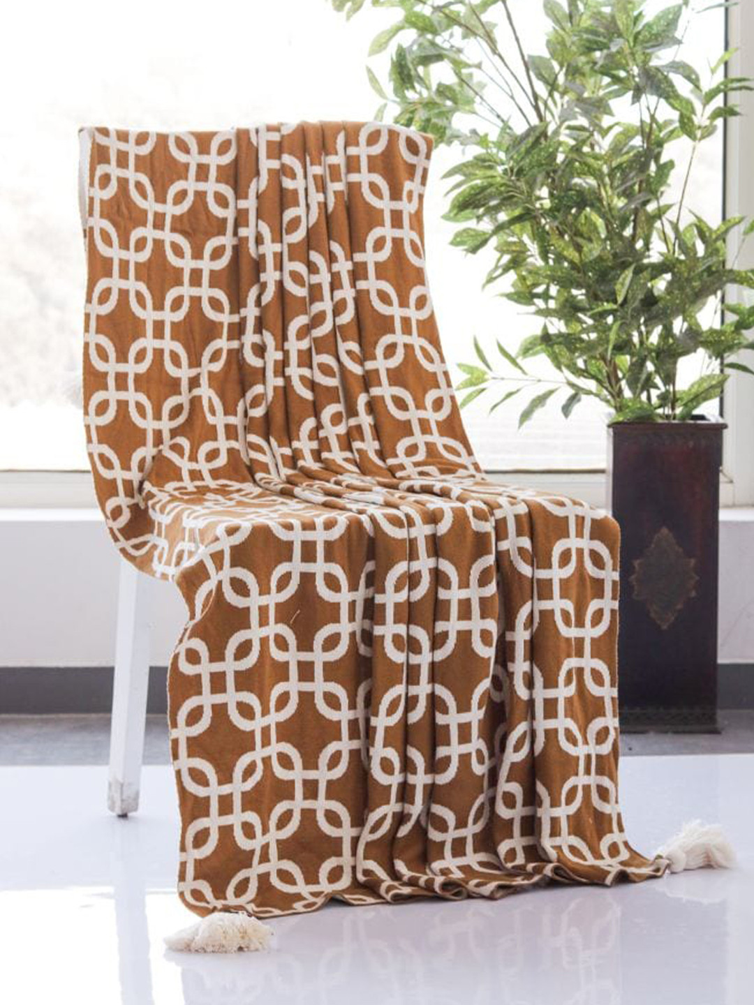 Pluchi Bronze Coloured Knitted Cotton AC Throw Blanket