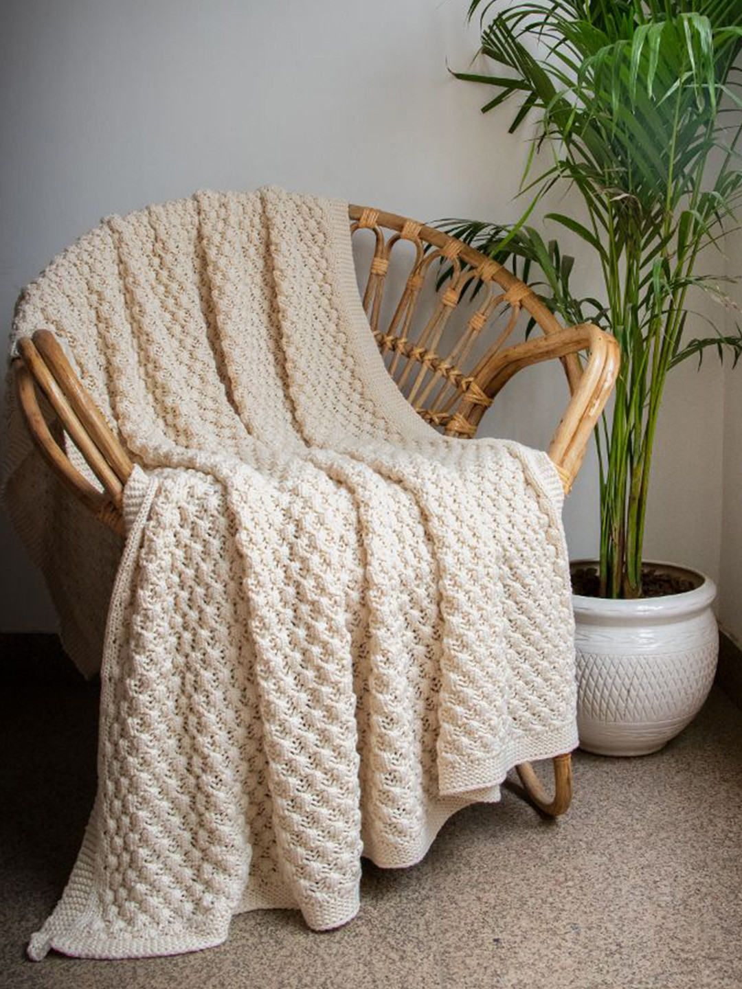 Pluchi Off White Self-Design Pure Combed Cotton AC Throw Blanket