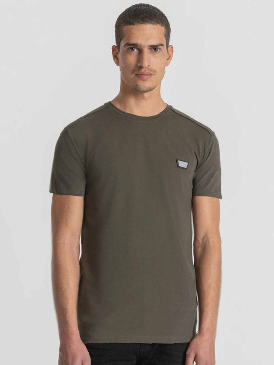Antony Morato Men Green Cotton Solid Slim Fit T-shirt