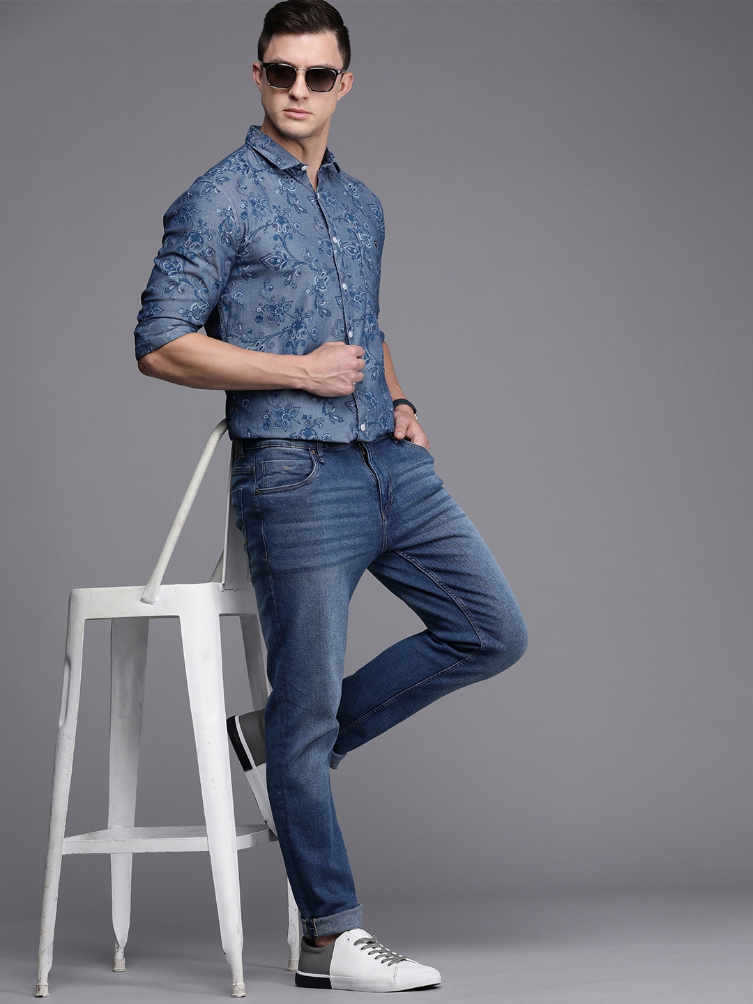 Buy Louis Philippe Jeans Blue Cotton Slim Fit Denim Shirt for Mens