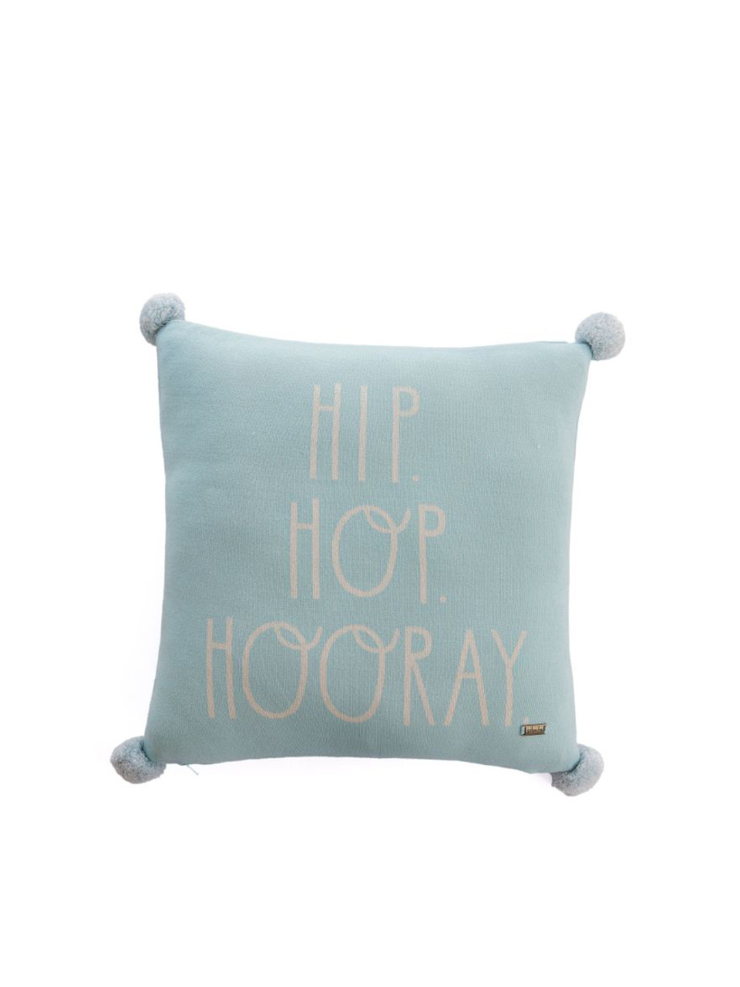 Pluchi Blue & White Text Square Pure Cotton Knitted Cushion Cover