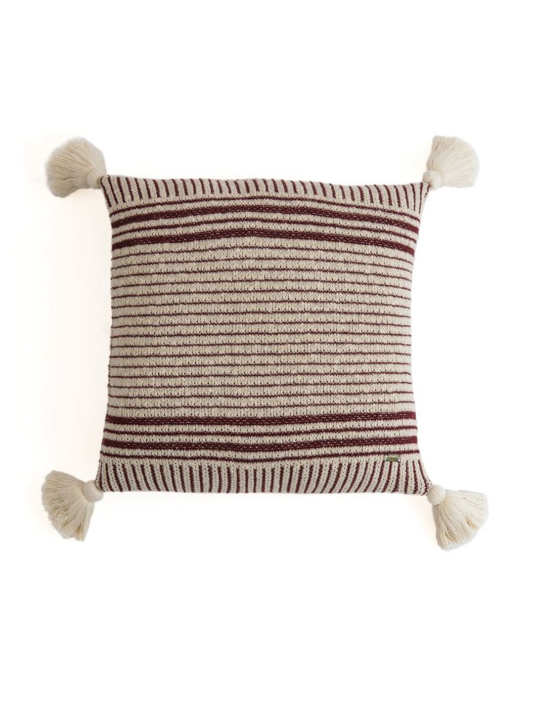 Pluchi Maroon & White Striped Square Pure Cotton Knitted Cushion Cover