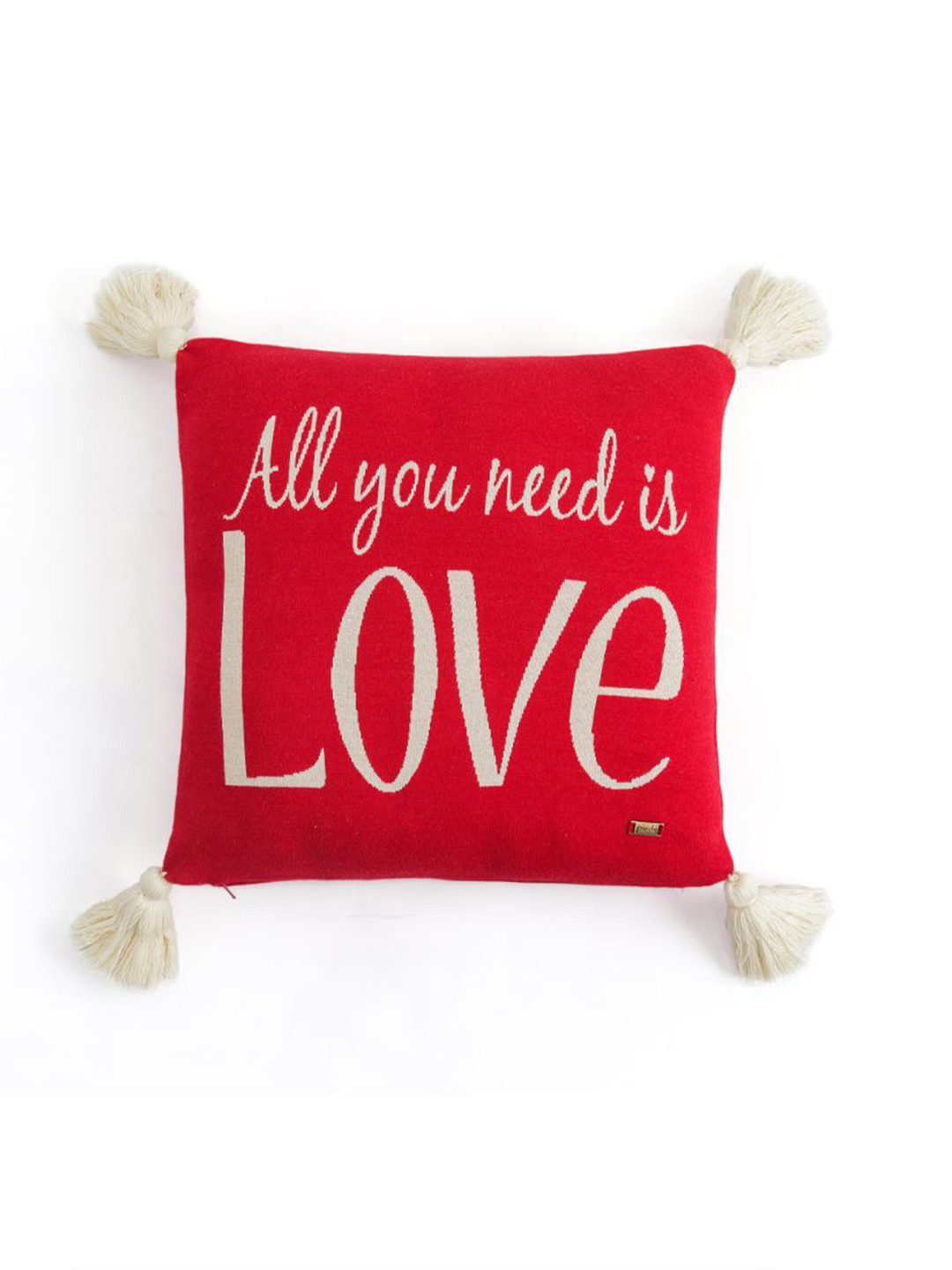 Pluchi Red Typography Cotton Breathable Square Cushion Cover -16x16In