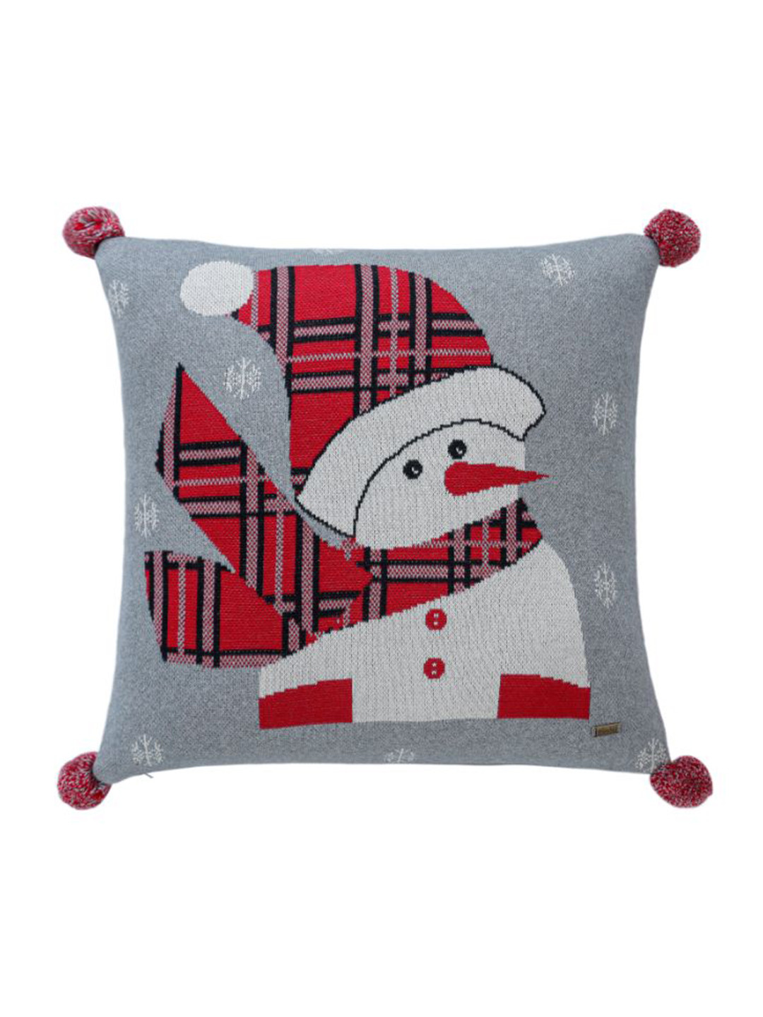 Pluchi Grey Melange & White Square Self Design Pure Cotton Knitted Cushion Cover
