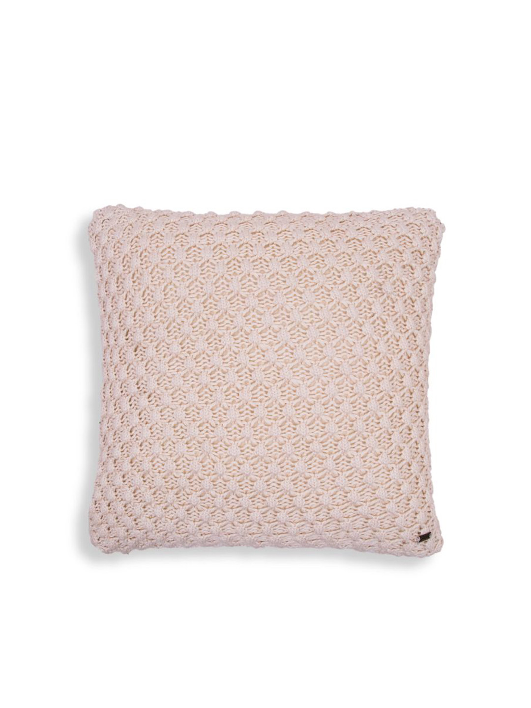 Pluchi Off White Square Self Design Pure Cotton Knitted Cushion Cover