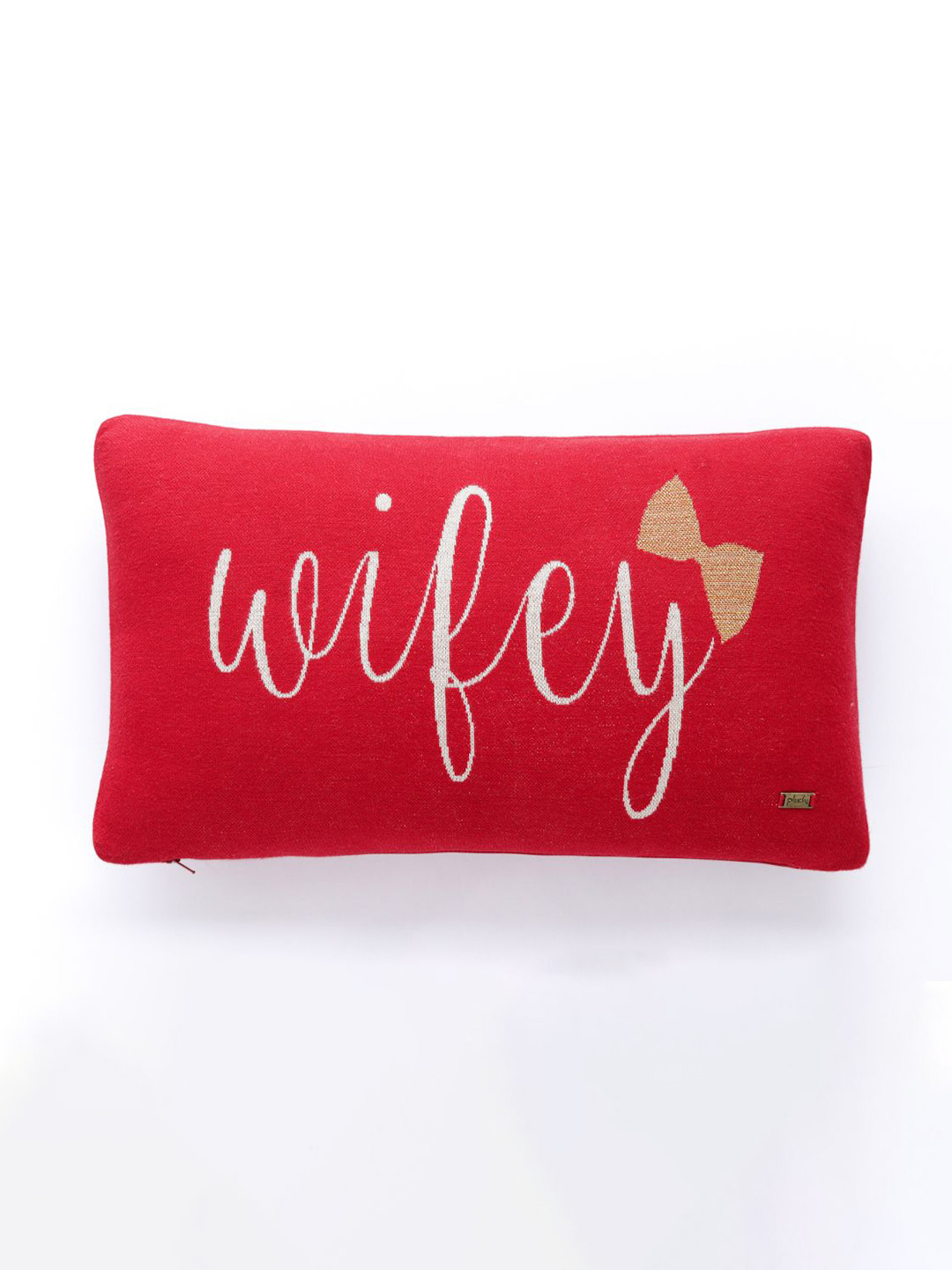 Pluchi Red Typography Cotton Breathable Textured Rectangle Cushion Cover -12x20In