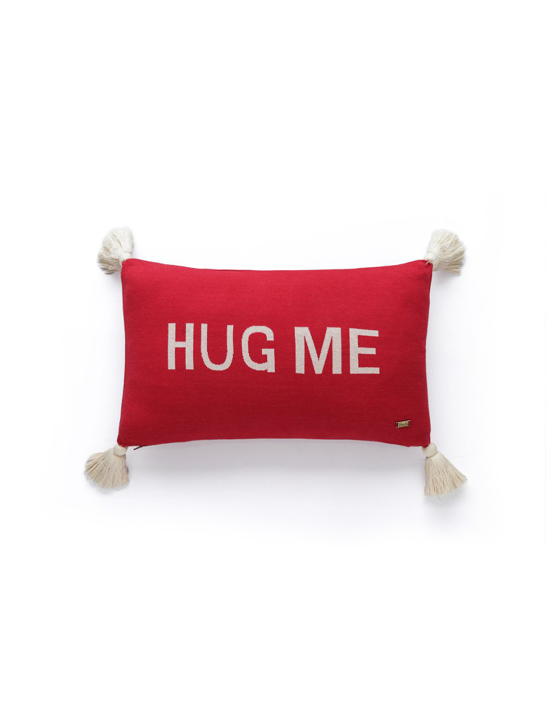 Pluchi Knitted Red Typography Cotton Breathable Rectangle Cushion Cover -12x20In