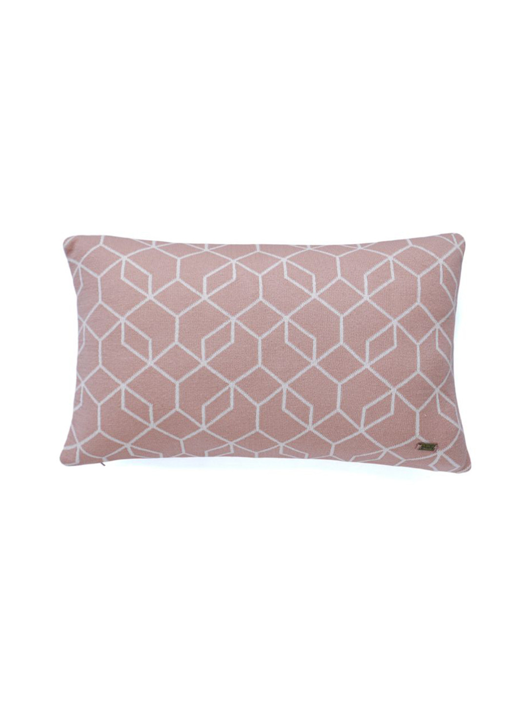 Pluchi Knitted Pink Geometric Cotton Lightweight Rectangle Cushion Cover -12x20In