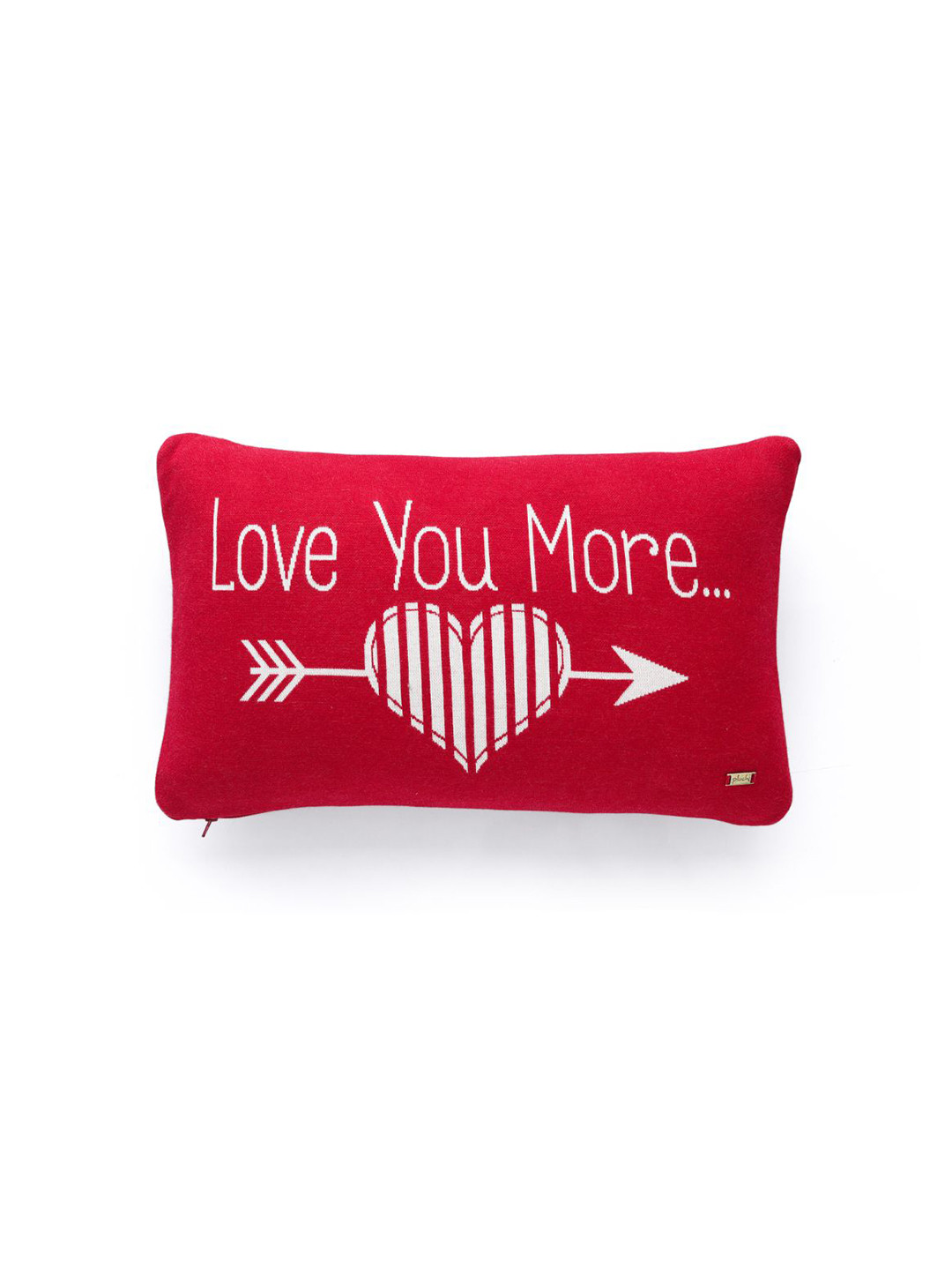 Pluchi Knitted Red Typography Cotton Lightweight Rectangle Cushion Cover -12x20In
