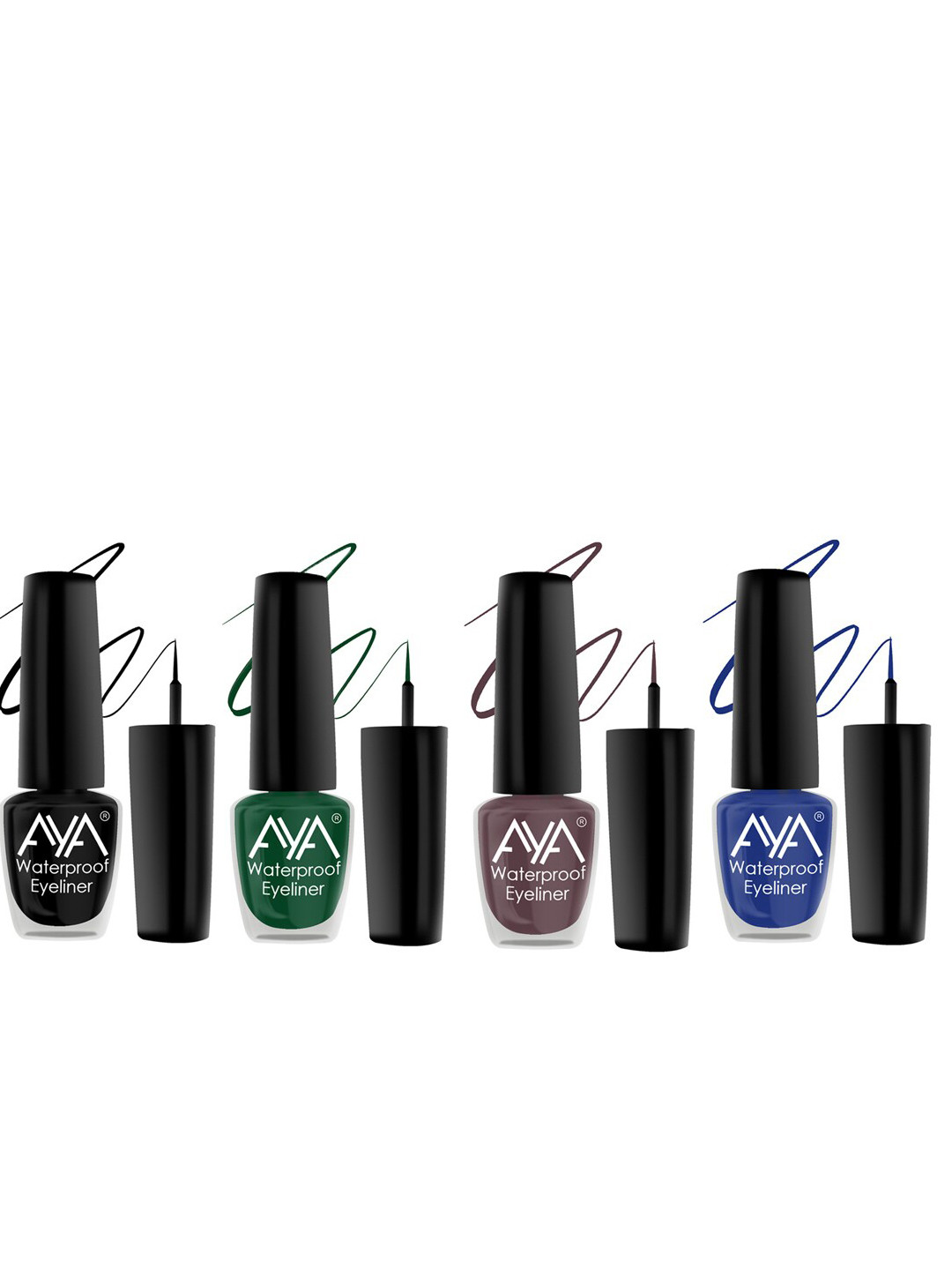 AYA Set Of 4 Long Lasting 24 Hrs & Waterproof Liquid Eyeliner 5ml Each - Black + Blue + Brown + Green