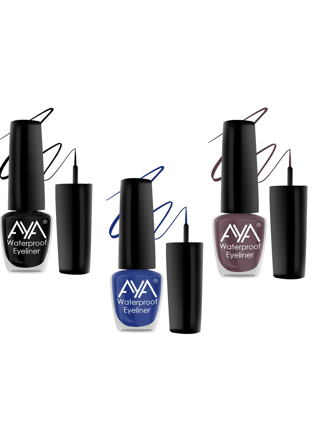 AYA Set Of 3 Long Lasting 24 Hrs & Waterproof Liquid Eyeliner 5ml Each - Black + Blue + Brown