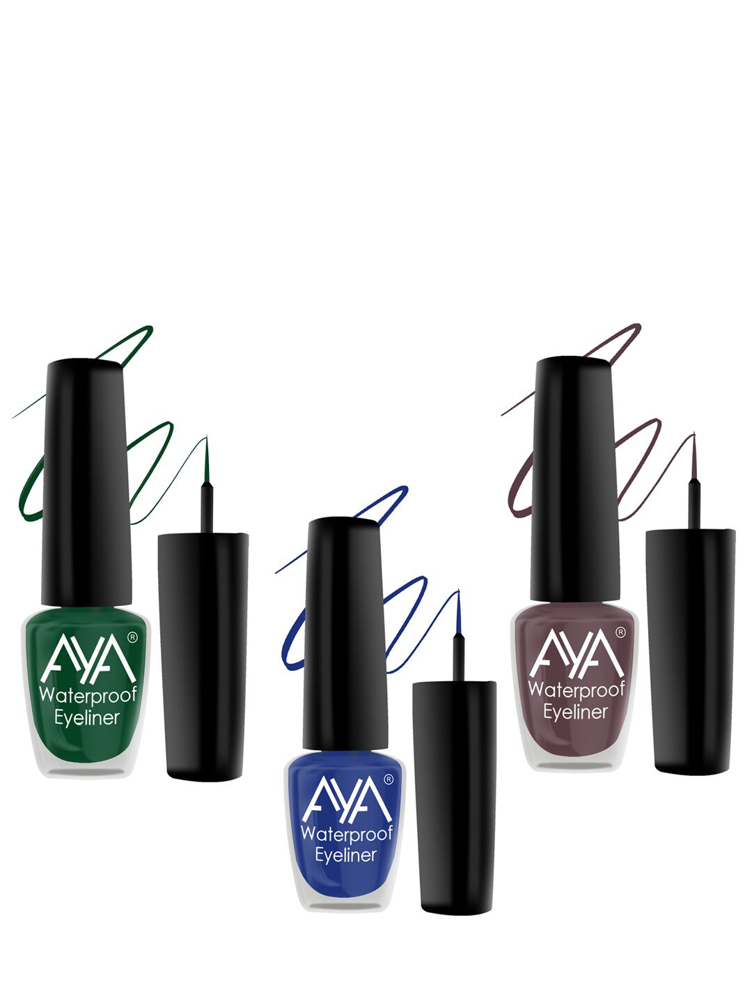 AYA Set Of 3 Long Lasting 24 Hrs & Waterproof Liquid Eyeliner 5ml Each - Green + Blue + Brown