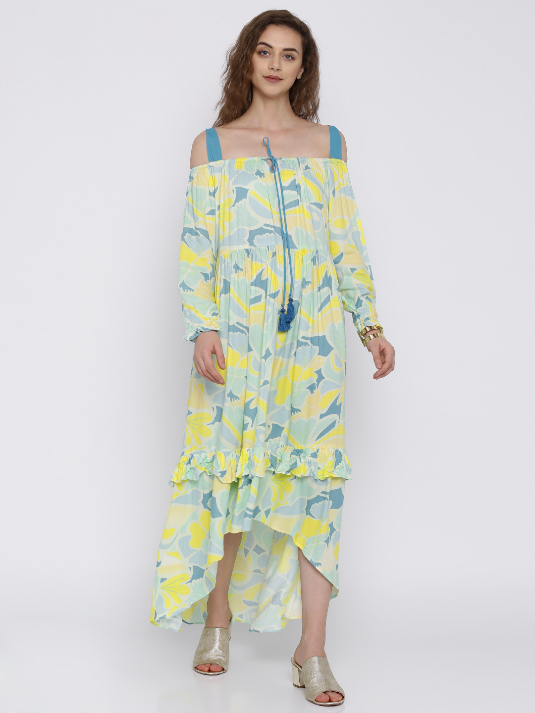 IndusDiva Infusions Women Yellow Printed Empire Dress